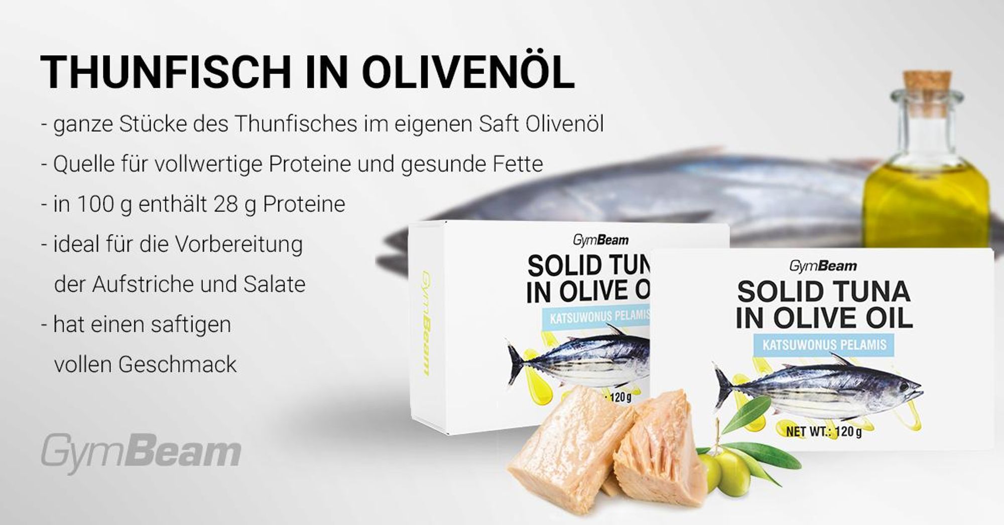 GymBeam - Thunfisch in Olivenöl, 120 g