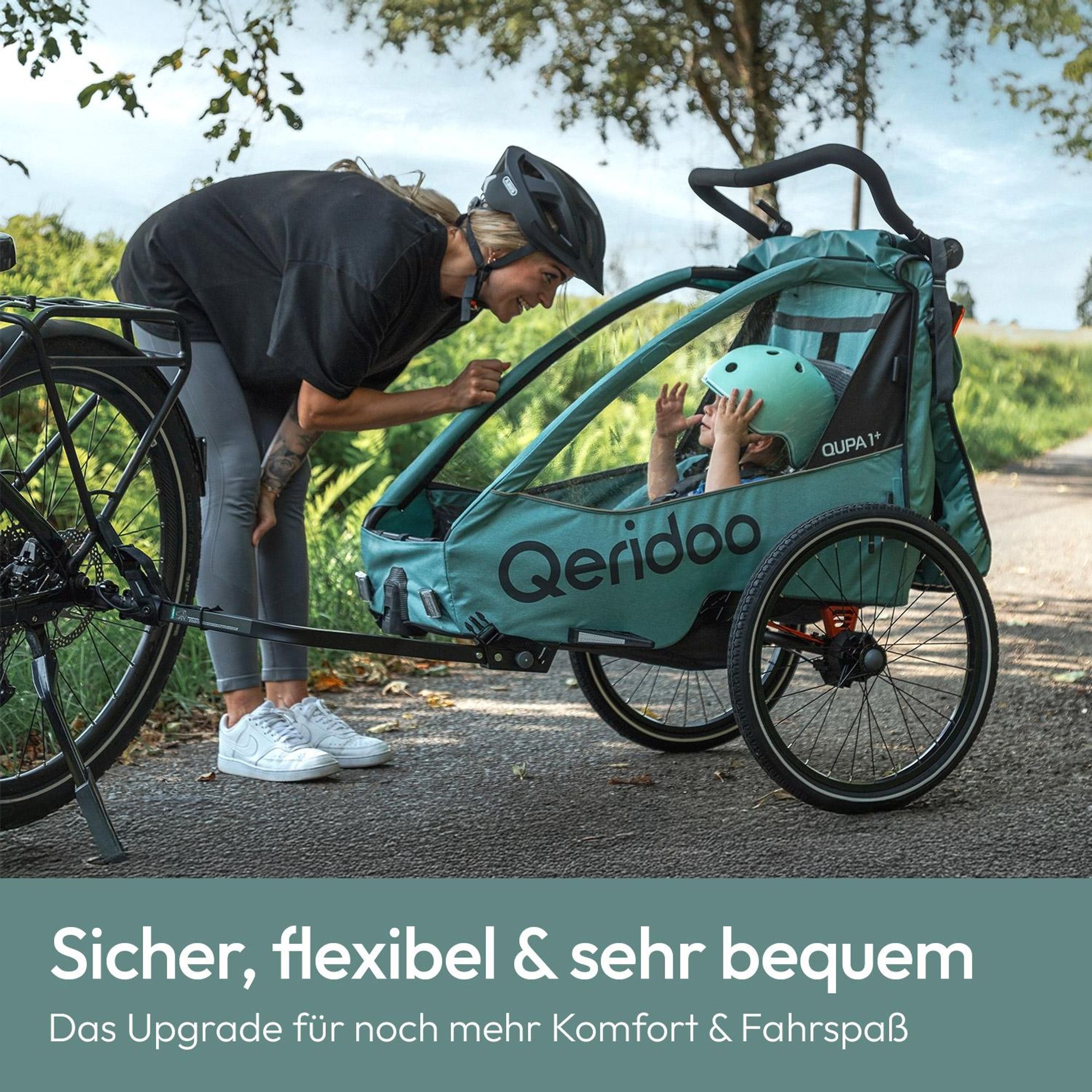 Qeridoo QUPA Plus 1 - Kinderfahrradanhänger für 1 Kind, Farbe: Mineral Blue