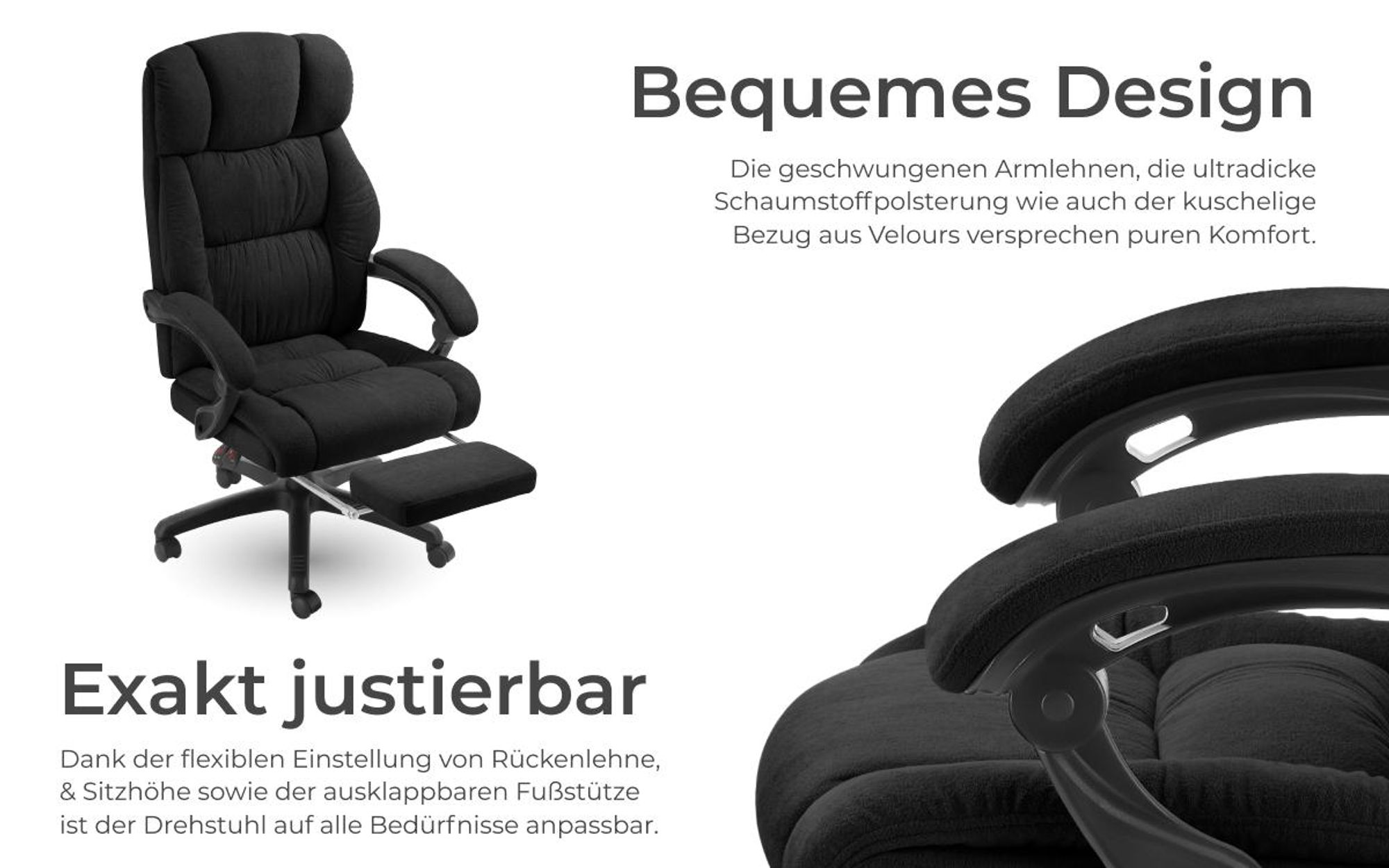 tectake® Bürostuhl Jillien 360° drehbar, stufenlos höhenverstellbar