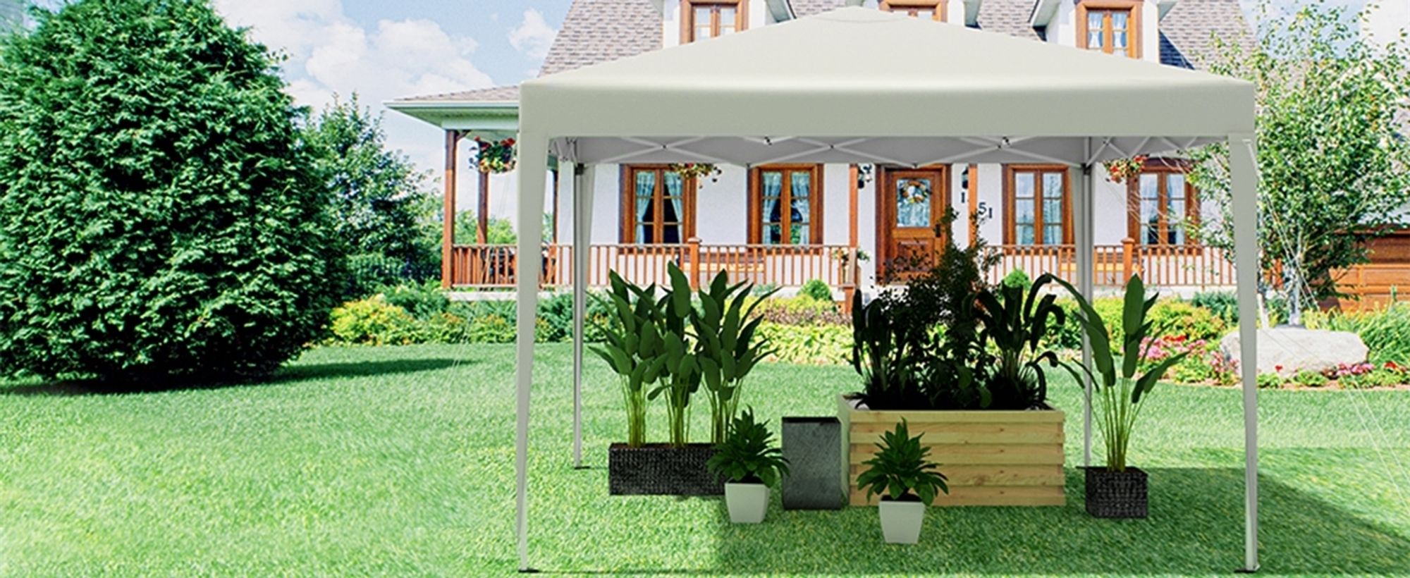 WOLTU Pavillon Pop-Up wasserdichter Faltpavillon Sonnenschutz Event Pavillon Gartenpavillon auf Terrasse Camping Festival Pagodenzelt aus Oxford Metallrahmen 3 x 3 m Beige