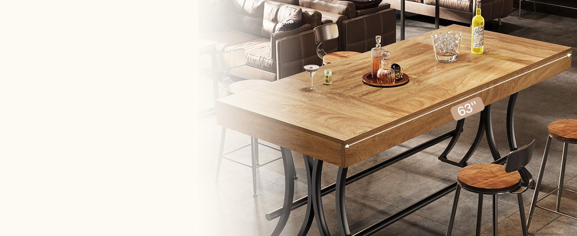 Tribesigns Bartisch, 160 cm hoher Kneipentisch mit Fußstütze aus Metall, rechteckiger Esstisch in Thekenhöhe für die Küche, industrielle Hausbar