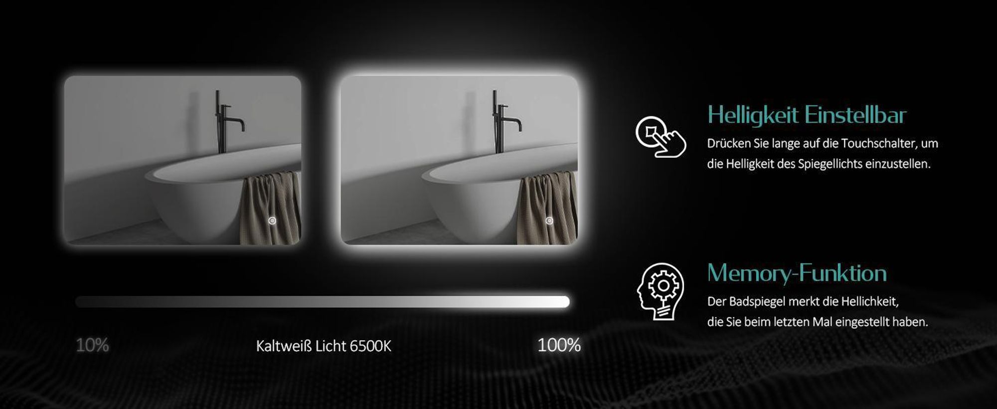 EMKE LED Badspiegel 80x60cm Badspiegel mit Beleuchtung Kaltweiß Lichtspiegel Badezimmerspiegel Wandspiegel mit Touchschalter + Beschlagfrei
