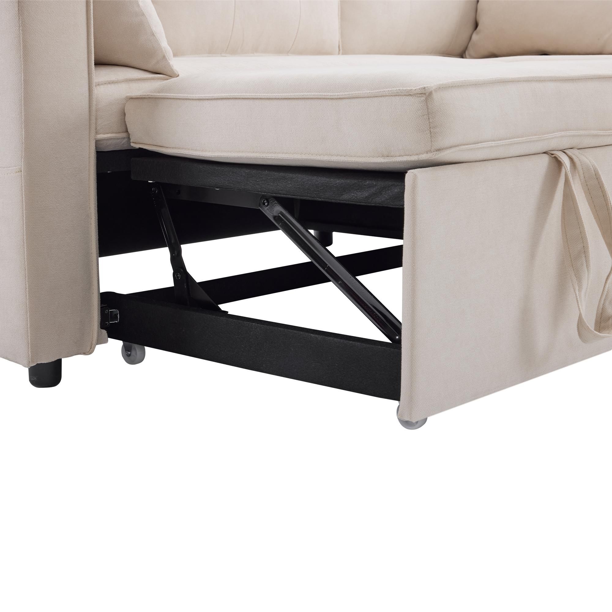 Merax Ecksofa, L-Form Sofa mit Schlaffunktion und Bettkasten, Couch mit Getränkehalter, 3-Sitzer Wohnzimmersofa, Couchgarnitur, Bettsofa, Beige
