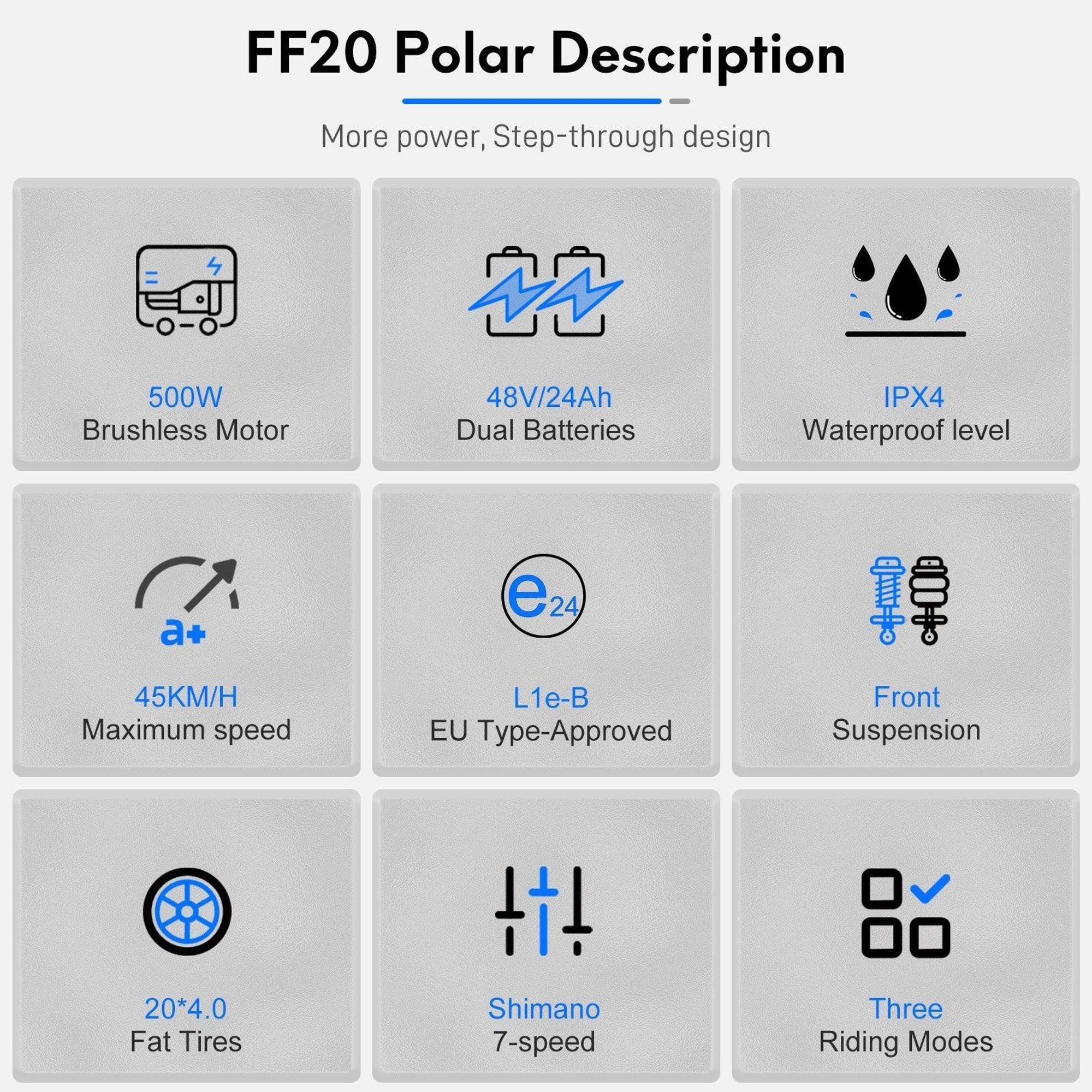 Elektrokolo FAFREES FF20 Polar - Baterie 48V24Ah 20 Palcová Kola Mechanická Kotoučová Brzda - Zelený