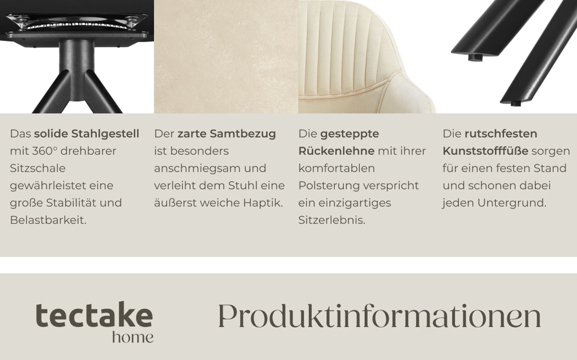 tectake® Samt-Drehstuhl Lona gepolstert 56 x 59 x 81 cm
