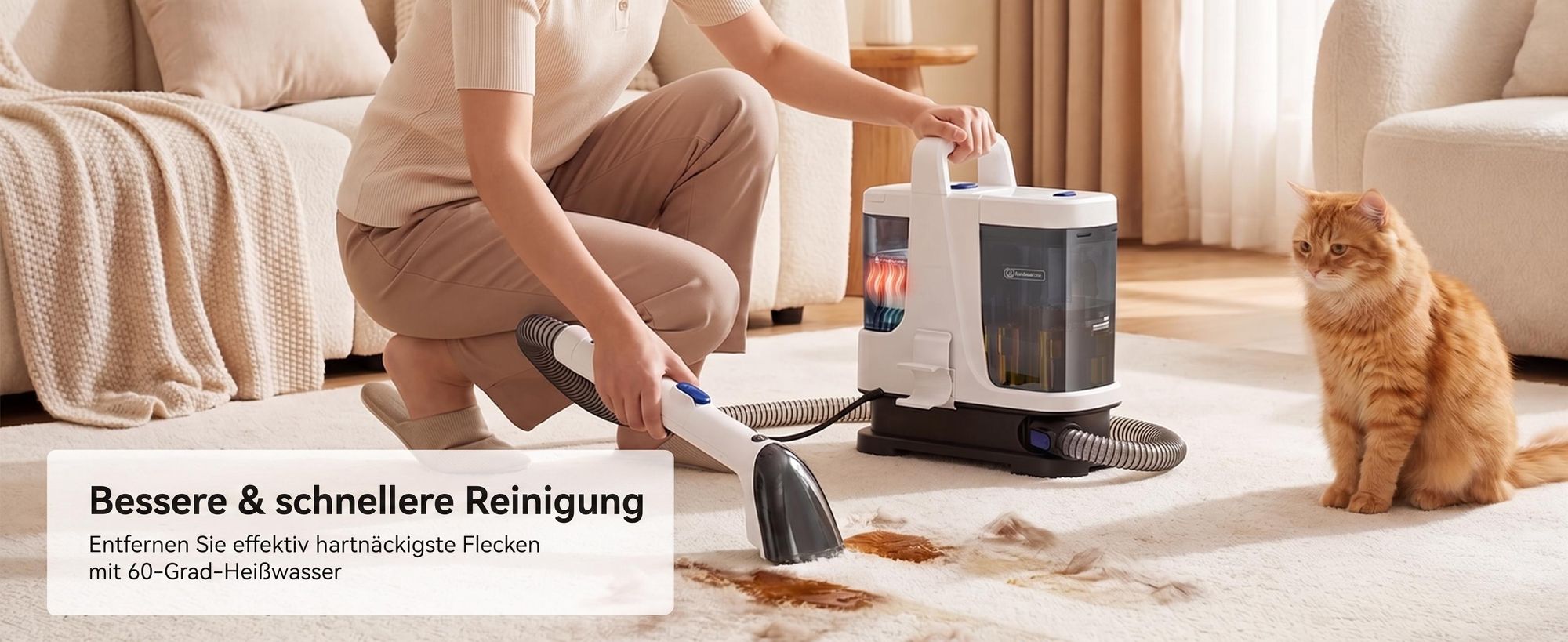 Lubluelu V9 Polsterreinigungsgerät Waschsauger mit Dampffunktion, 60 °C Warmwasser, 16500Pa, 1250W Nasssauger für Sofa Auto Teppiche Selbstreinigung