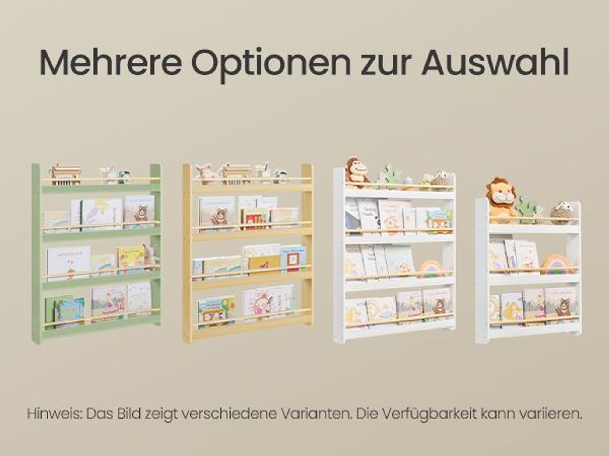 SONGMICS Bücherregal Kinder, Kinderregal mit 4 Ebenen, Spielzeugregal, Wandregal, grün-naturfarben