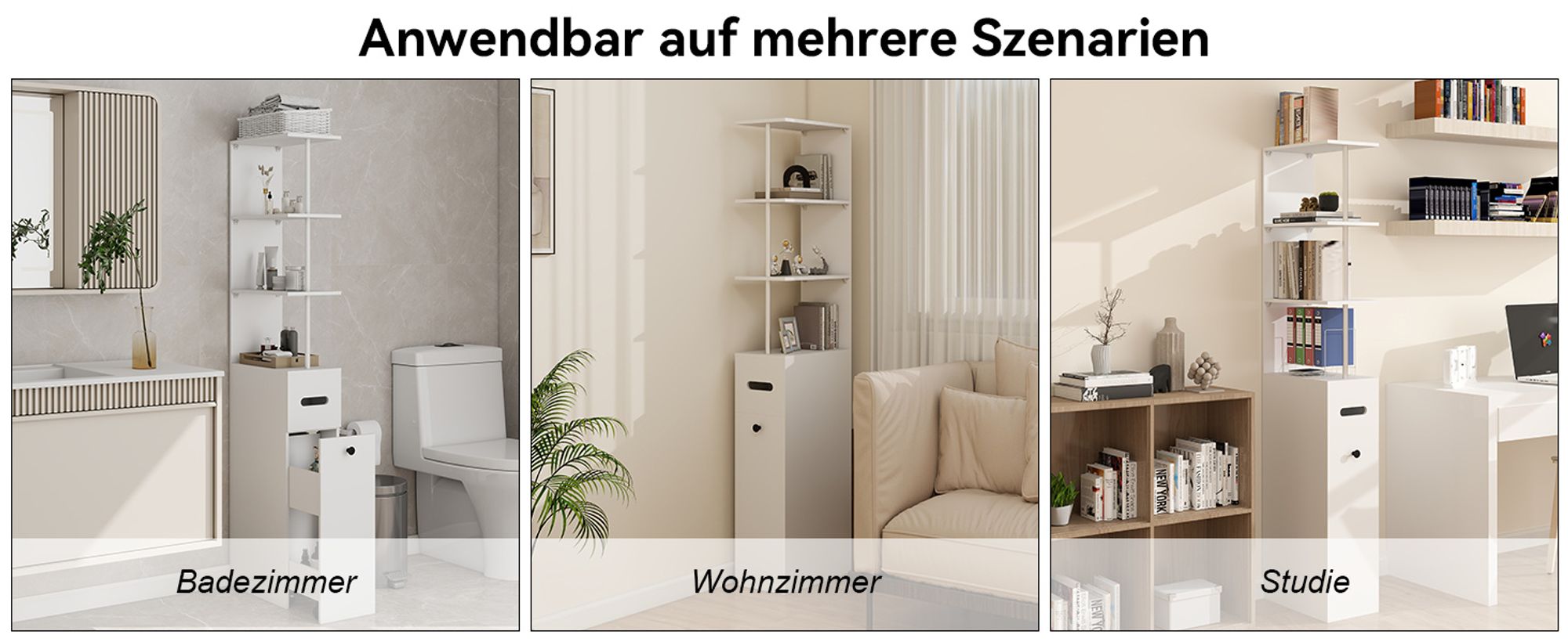 Puluomis Badezimmschrank Badkommode mit Schubladen, Hochschrank schmal  40x23x167 cm,Stauraum Schrank für Bad, Küche, Wohnzimmer, MDF, Weiß