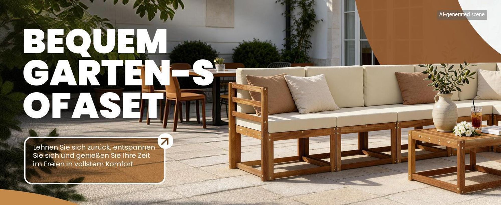 vidaXL Outdoor-Sofagarnitur mit Kissen 5 pcs Natur und Creme