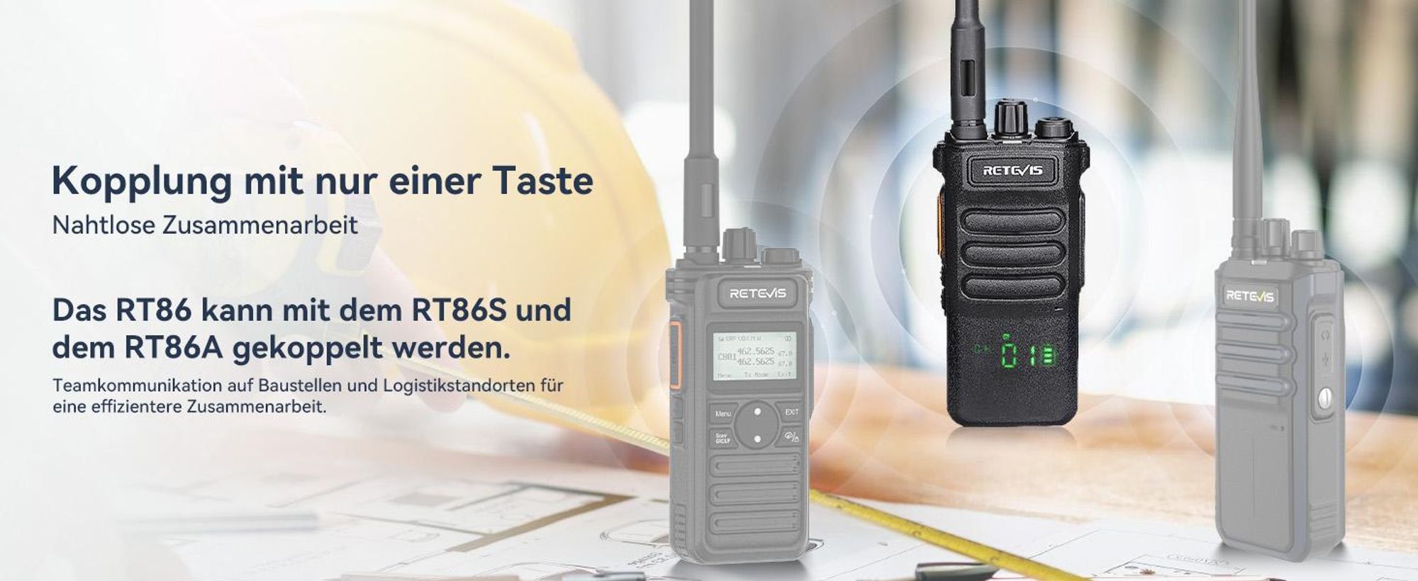 Retevis RT86 Funkgerät Professionell, Robust Walkie Talkie mit Großer Reichweite, Handfunkgerät mit 6 Fach Ladegerät für Schulen