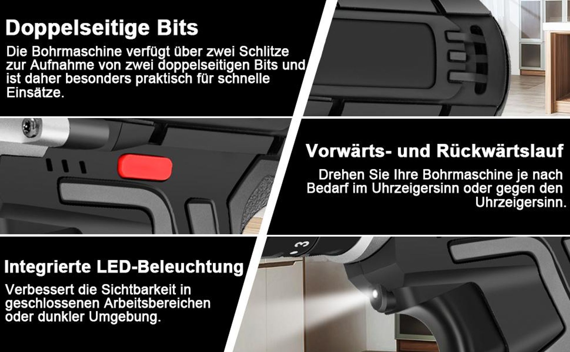Akkuschrauber, Akku Bohrschrauber Set, Akku-Schlagbohrschrauber, Schlagbohrmaschine, mit 2x 1500Ah Batterie, Koffer und viel Zubehör