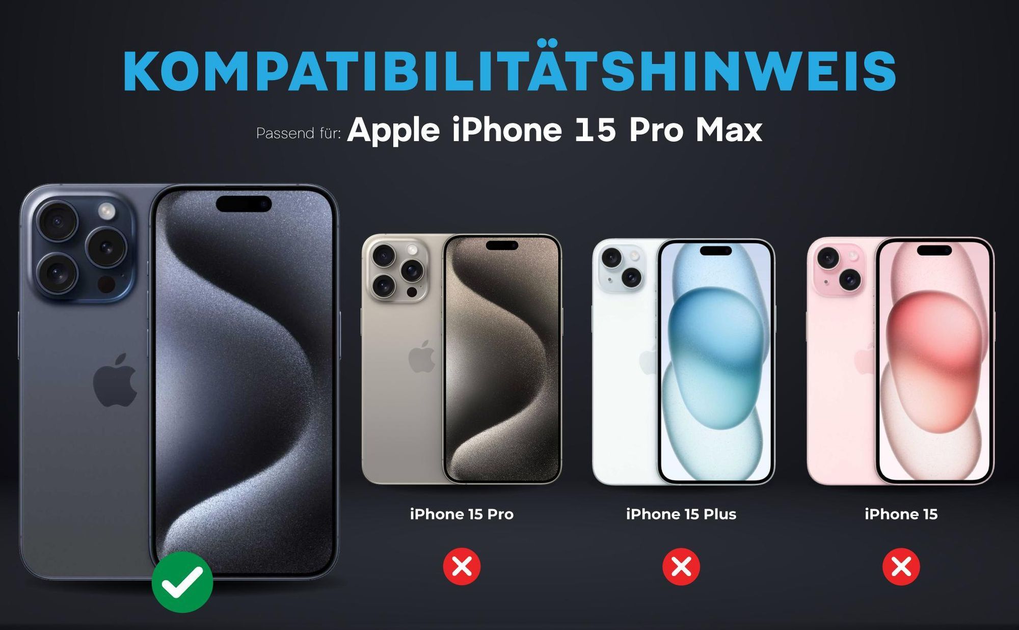 Kompatibilitätshinweise Kameraglas für Apple iPhone 15 Pro Max