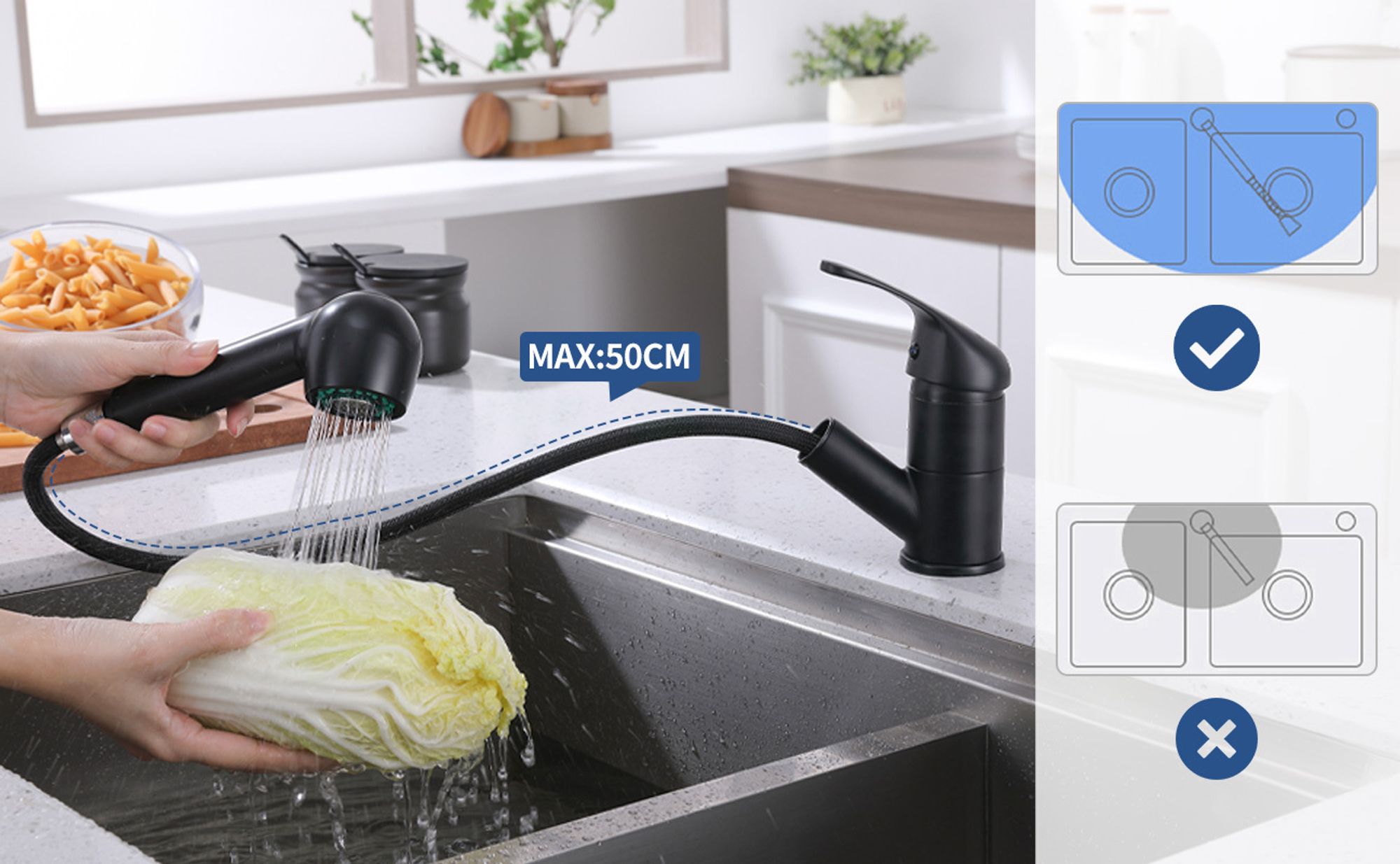 Wasserhahn Küche Schwarz, Küchenarmaturen Ausziehbar mit 2 Strahlarten, HOMELIVE Einhebel Mischbatterie Spültischarmatur für Küchen, Einhebelmischer