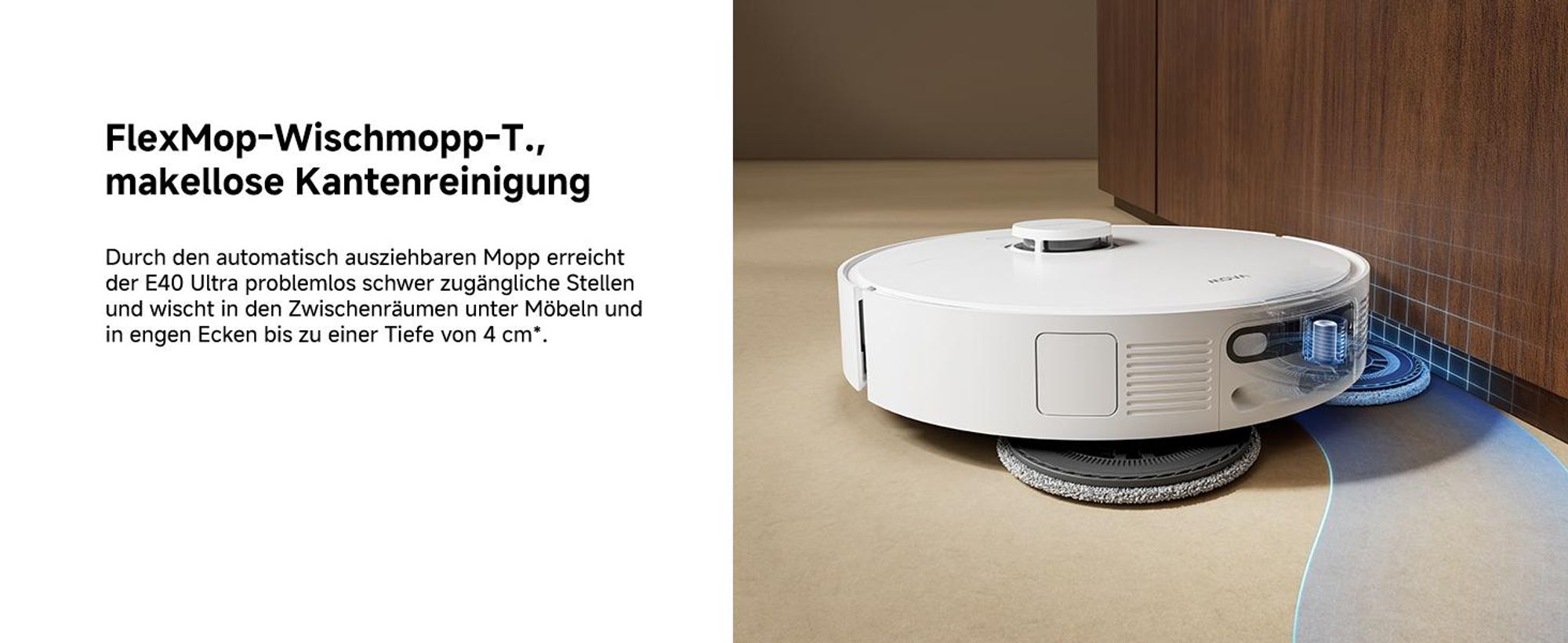 MOVA E40 Ultra – Saug- & Wischroboter, 19.000 Pa, automatische Leerung, MaxiReach-Wischmopp, Seitenbürste, All-in-One-Station, bis 75 Tage Reinigung