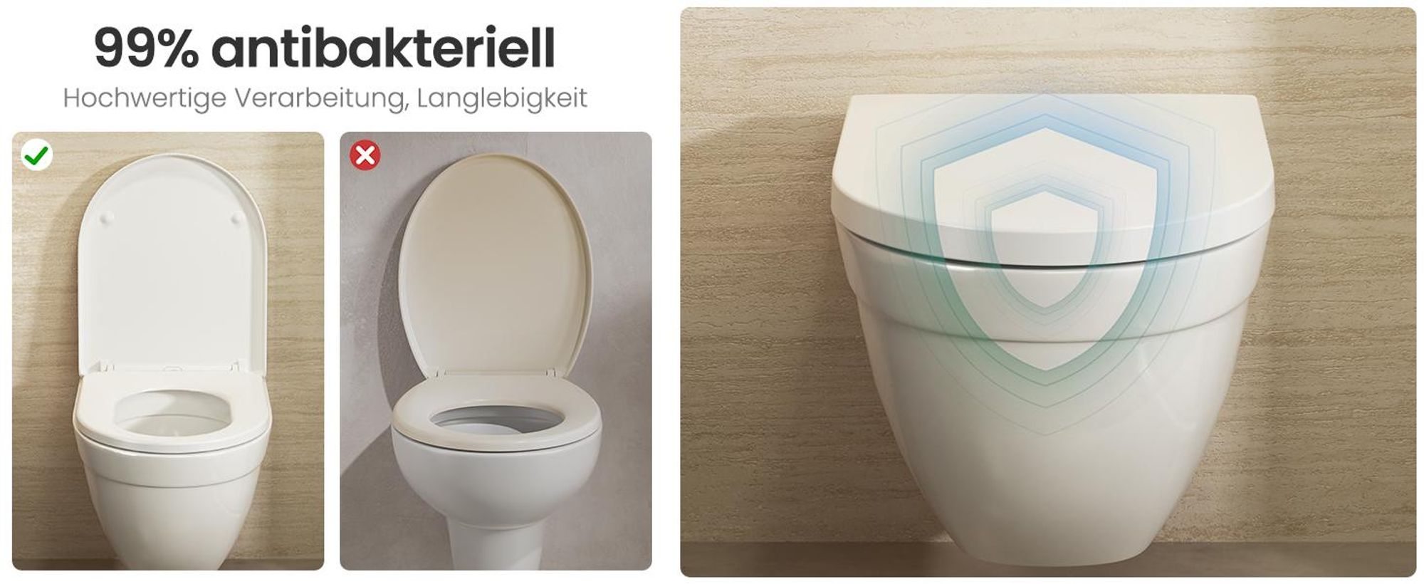 Toilettendeckel D Form WC-Sitze, Kurzer Toilettensitz mit Absenkautomatik Weiß, Klobrille abnehmbar, Vollummantelt, Duroplast, Anycee