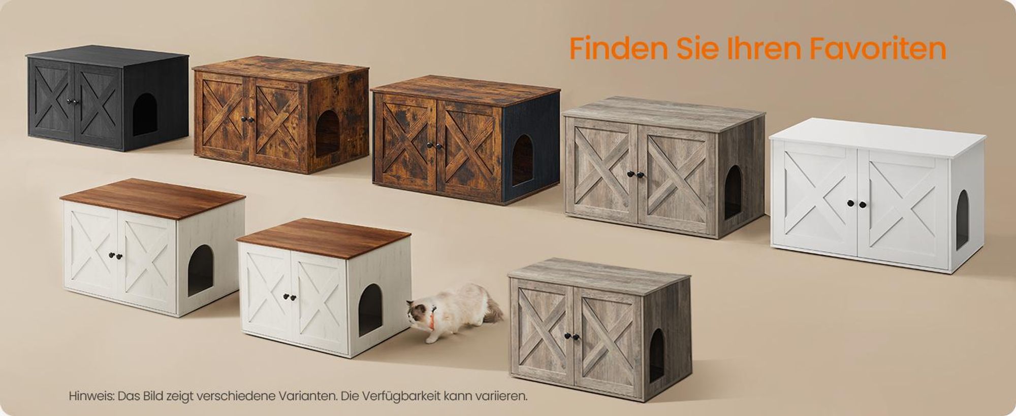 FEANDREA Katzentoilette, 70 x 50 x 50 cm, mit herausnehmbarem Trennwand honigbraun-vintageweiß