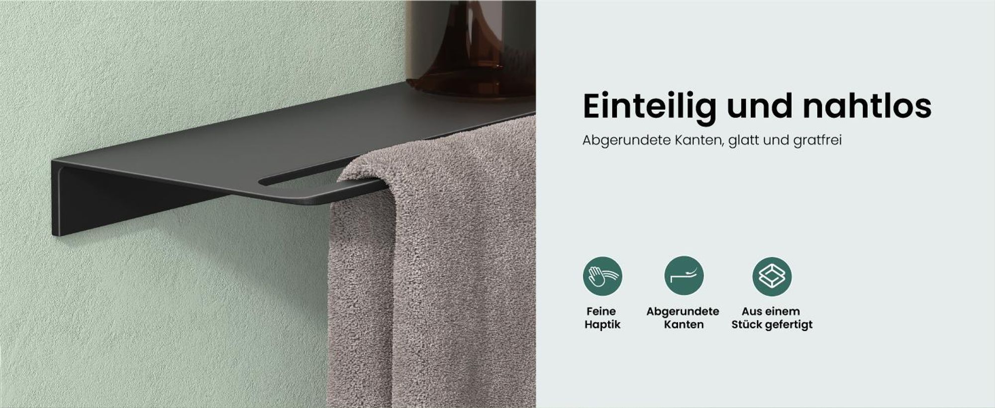 Mai & Mai Duschablage zum Bohren oder Kleben Duschregal Badablage aus Aluminium 60cm Badezimmerablage zur Wandmontage Organizer Matt schwarz Reglo-06