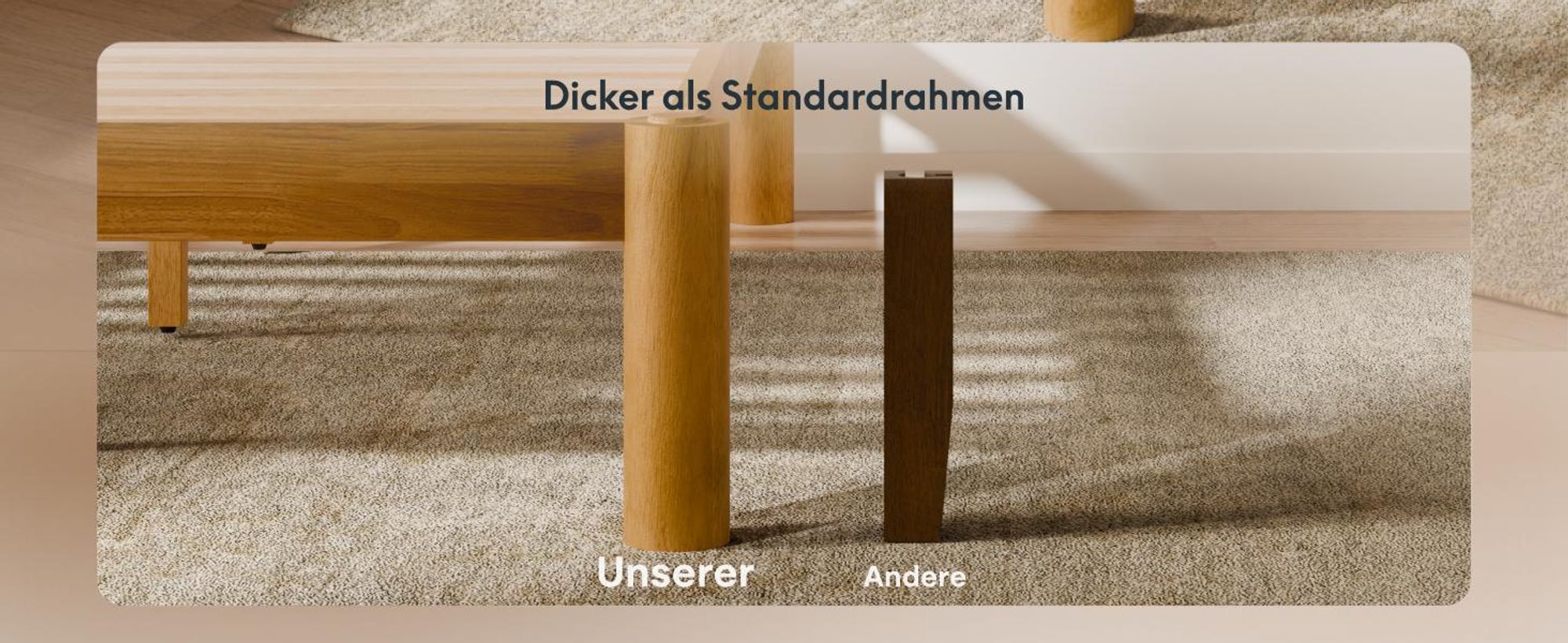 FLEXISPOT Massivholzbett 160x200cm aus Gummibaumholz, Doppelbett mit Kopfteil und Lattenrost, Japandi-Bett, bis 700KG, Rundzapfenkonstruktion, Hako G2