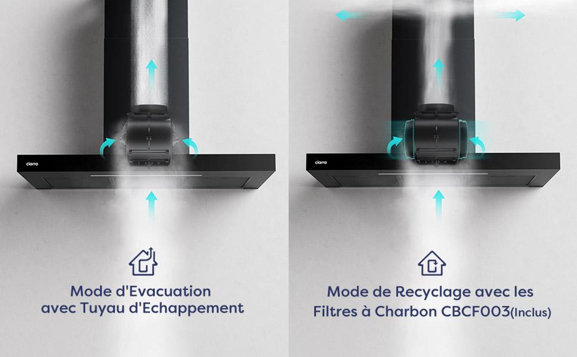 CIARRA A+++ 650 m³/h Hotte d'aspiration murale 90cm WIFI +APP & Touch Control Boost VMB9102