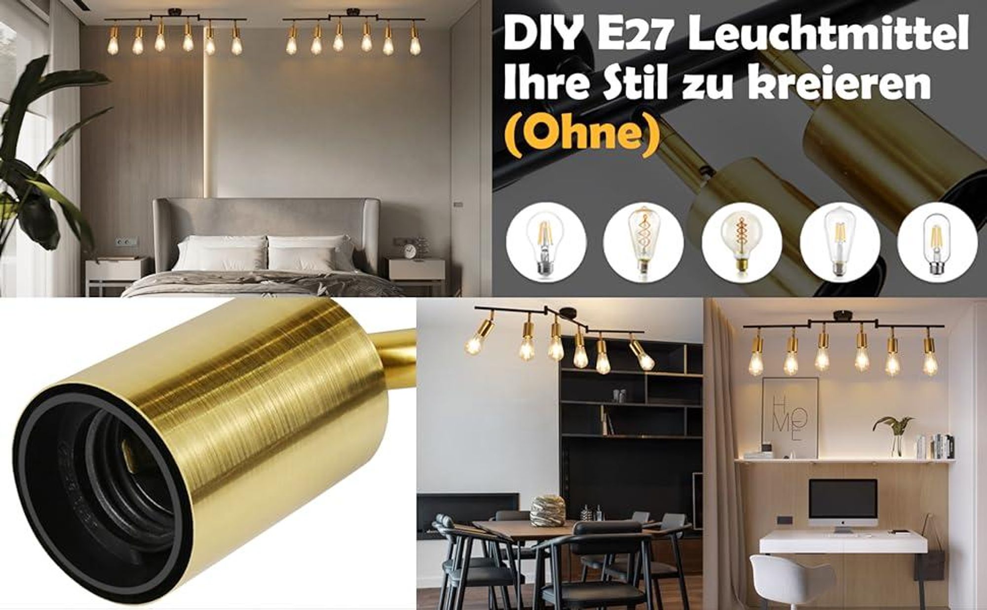 ZMH Deckenleuchte Schwarz Wohnzimmer Deckenstrahler mit 6 Flammig E27 Retro Metall für Schlafzimmer Küche Ohne Leuchtmittel
