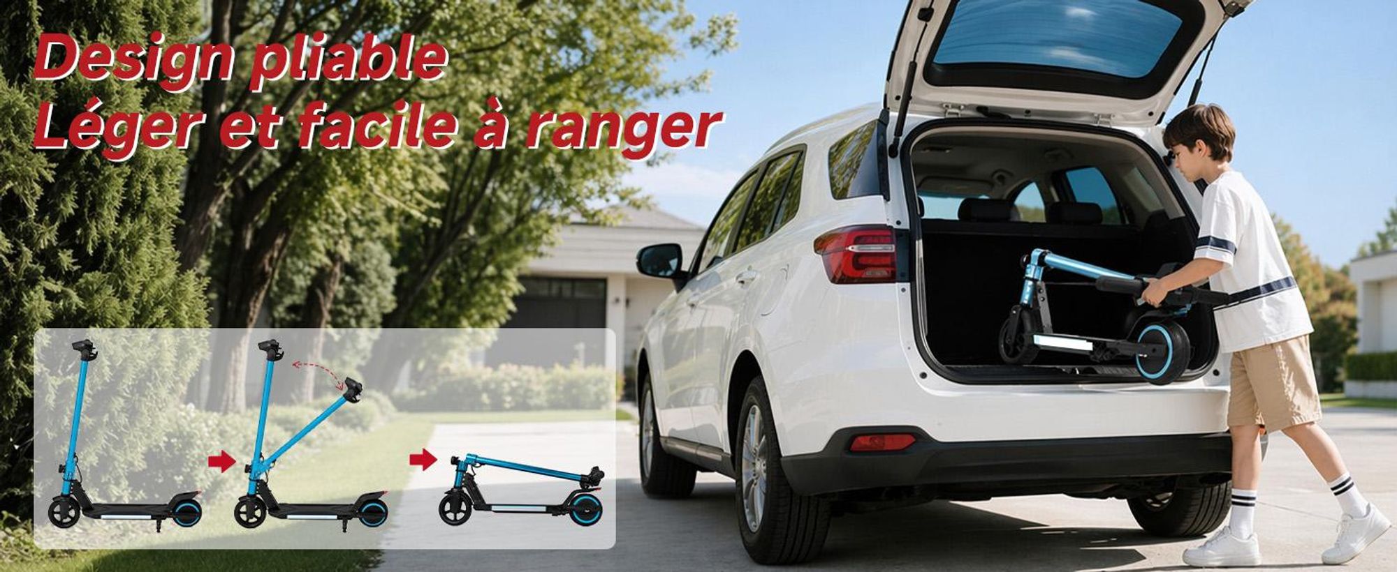 Trottinette électrique enfant 150W, E-Scooter enfant 16 km/h avec écran LED, lumières RGB, phare avant, double frein, pliable, pneus pleins 6,3 pouces