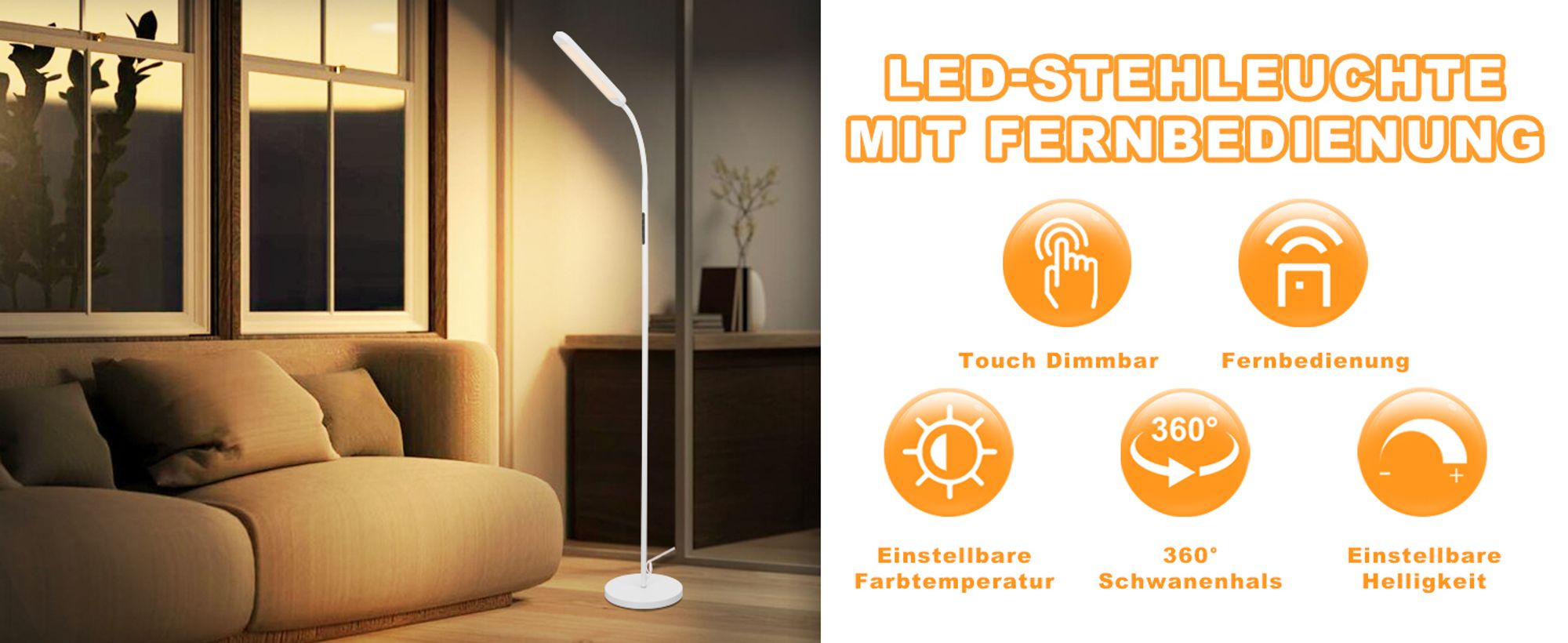 ZMH Stehlampe Wohnzimmer Dimmbar Standleuchte LED Stehleuchte 11W Weiß 3000K-6000K Leselampe 360° Drehbar Touch Control Timer Bodenlampe mit Fernbedienung für Büro Schlafzimmer