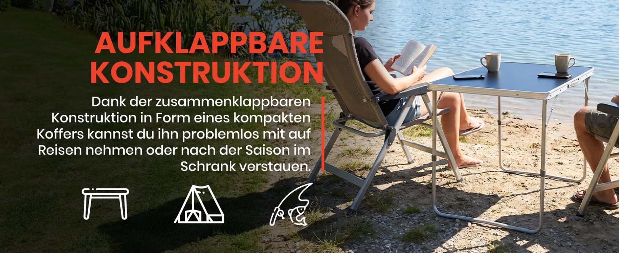 Campingtisch Klapptisch 80*60cm Epifit Tragbarer Gartentisch mit Koffer Schwarz