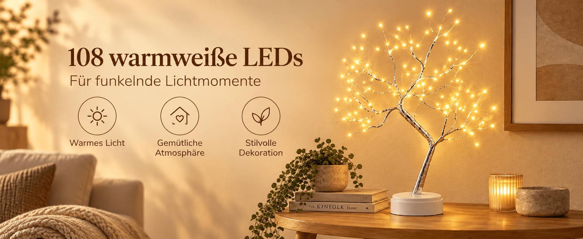 108 LED-Glühwürmchen-Bonsai-Baum-Lichter, künstlicher Feenbaum, USB/batteriebetrieben, Touch-Schalter, weiße Lichter, Baumlampe