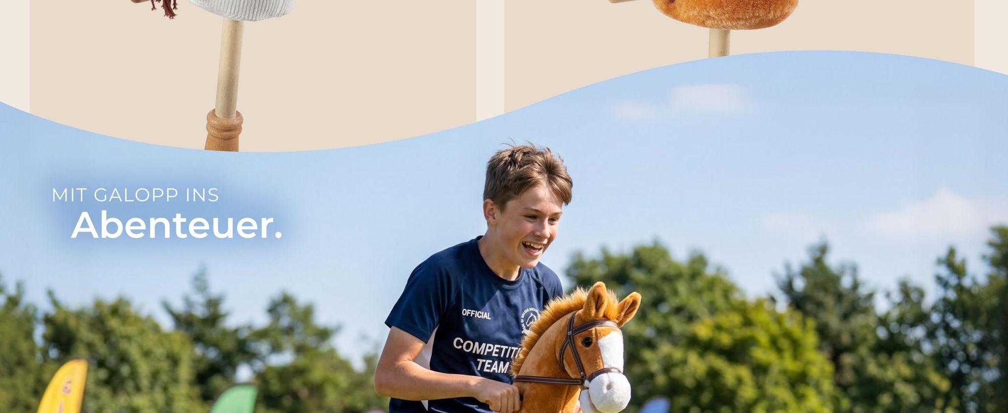 tectake® Hobby Horse Pferd | Steckenpferd mit Holzstab und Rollen 103 cm, Stockpferd für Kinder ab 24 Monaten