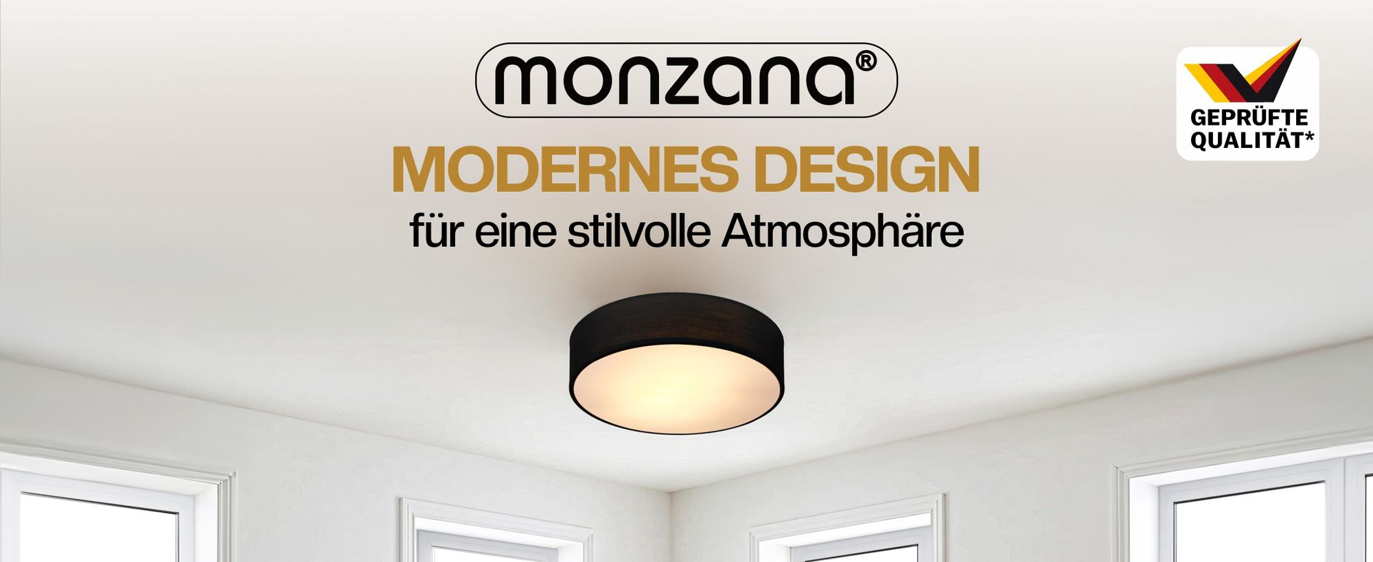 MONZANA® Deckenlampe Stoff Wohnzimmer Schlafzimmer E27 Schwarz 38cm Rund 2-Flammig 40W Lampe Flur Küche Deckenstrahler Deckenleuchte Stoffdeckenlampe