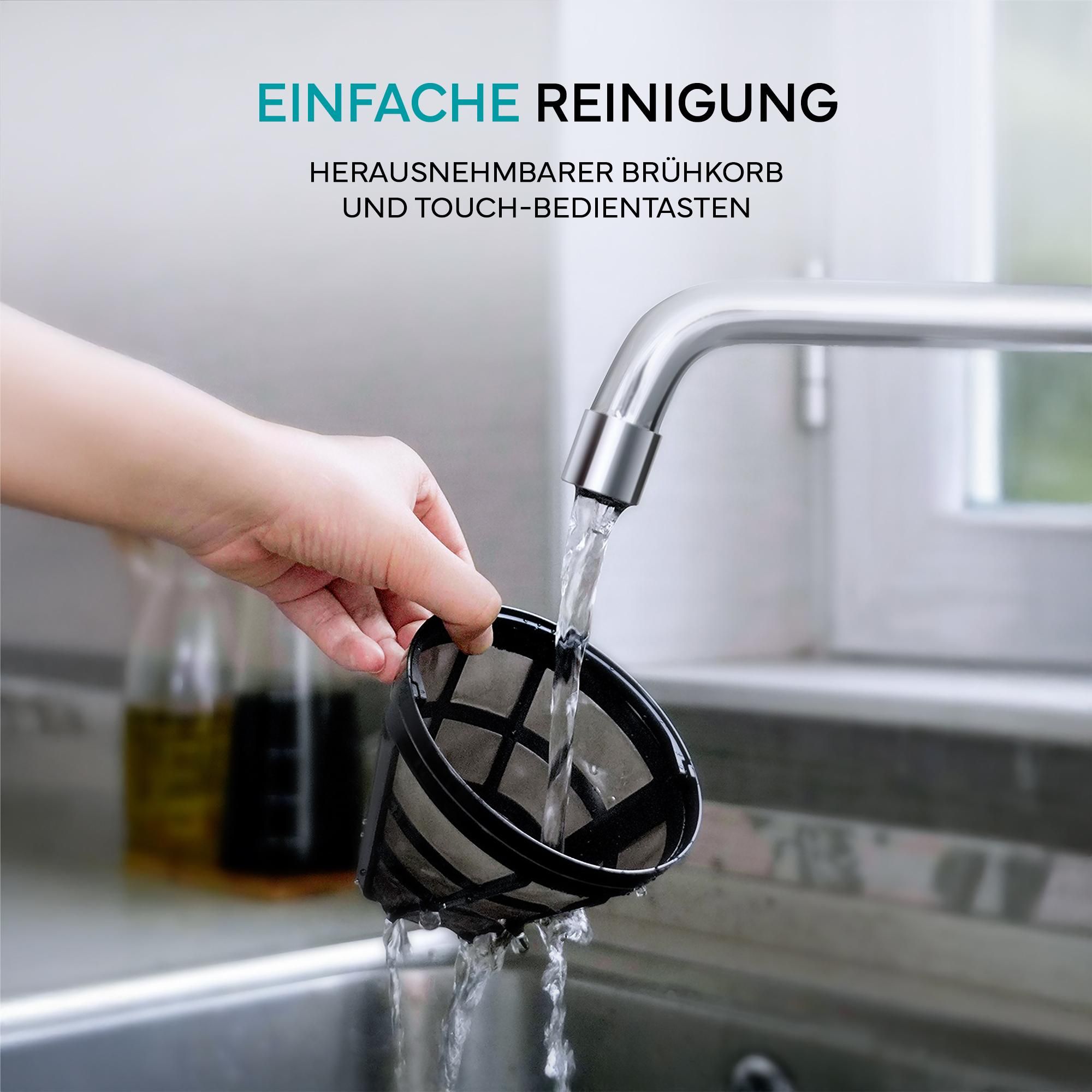 Praktisches Anti-Tropf-System und integrierte Warmhaltefunktion.