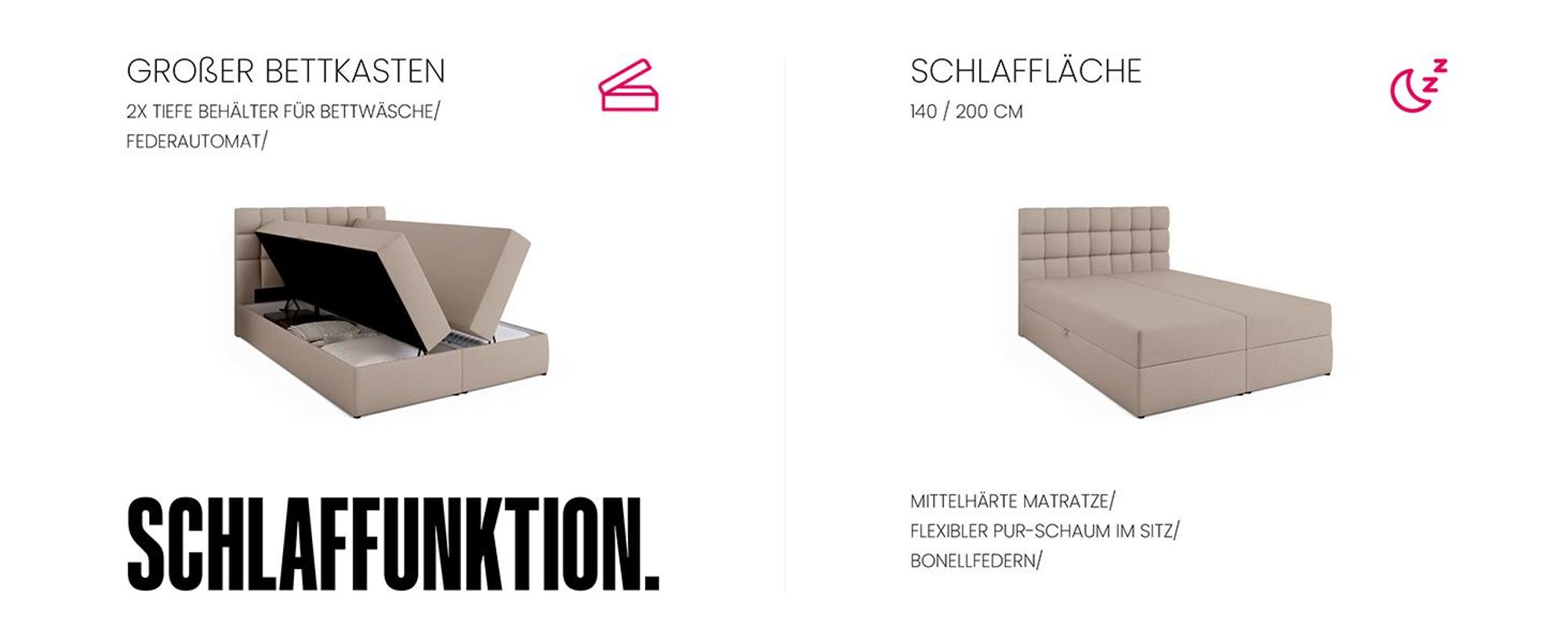 BroMARKT Boxspringbett DAKOTA mit 2 Bettkasten, Bonell-Matratze, Polsterbett, Bett (Grau, Inari 91, 140 x 200 cm)