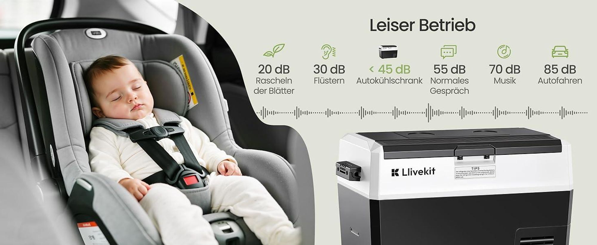LLIVEKIT Kompressor Kühlbox 40L, -2020°C, Tragbarer Kühlschrank, 12/24V DC, 100-240V AC, Schwarz