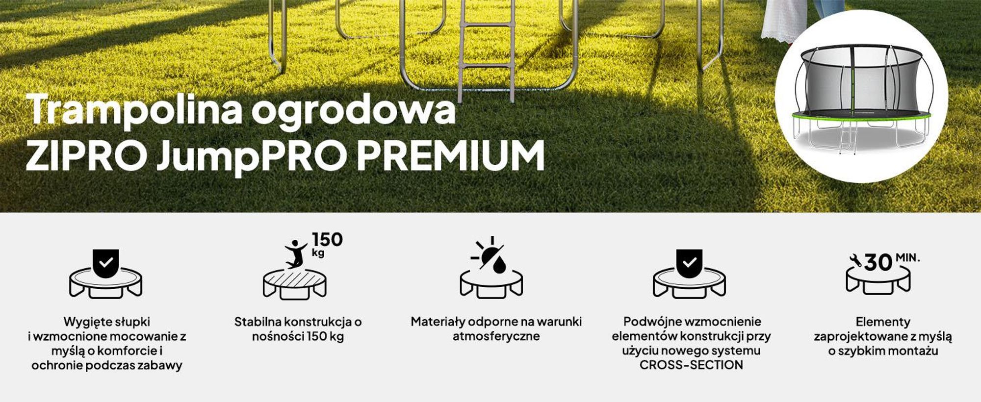 Trampolina ZIPRO Jump Pro Premium | 14FT Ø 435 cm | Trampolina ogrodowa dla dzieci Kompletny zestaw z siatką, drabinką i osłoną krawędzi, do użytku na zewnątrz, zielona