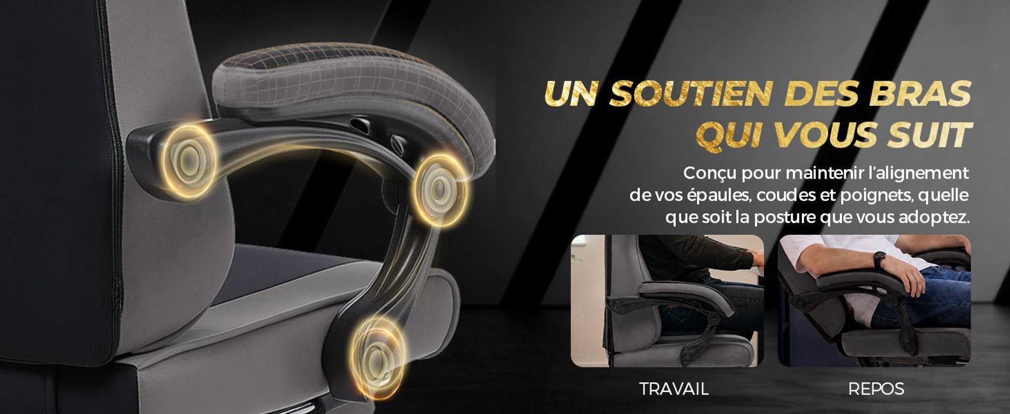 Chaise de gaming GTPLAYER, ergonomique, avec revêtement en tissu, coussin de siège à ressort, accoudoirs réglables et repose-pieds, capacité de poids de 150 kg, couleur : gris