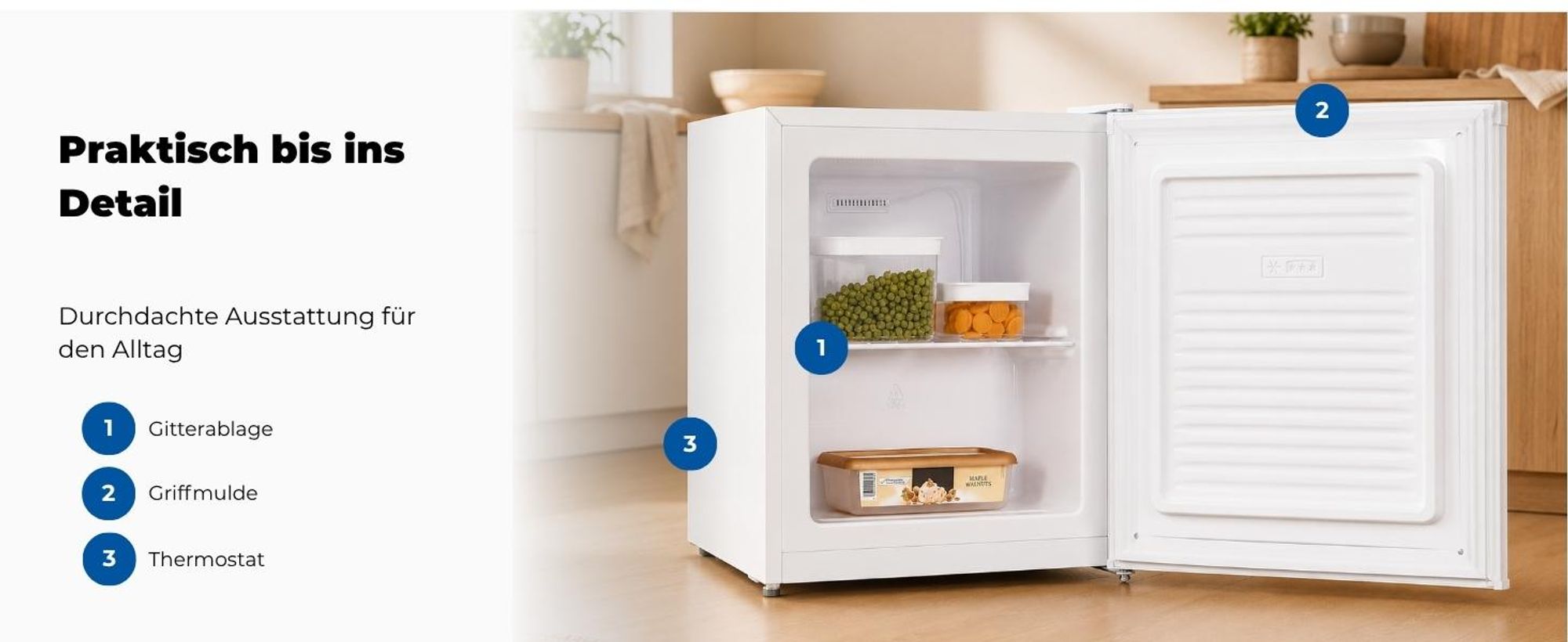 Exquisit Mini-Gefrierschrank, Gefrierschrank klein, 33 Liter, 4-Sterne-Gefrierfach, Kompakt, Temperaturregelung, GB505-040E weiss
