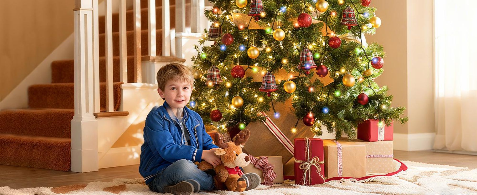Weihnachtsbaum Lichterkette weihnachtsbaumbeleuchtung 2m 280 LED Warmweiß & Bunt 9 Modi mit 8 Girlanden für 150cm - 240cm Tannenbaum