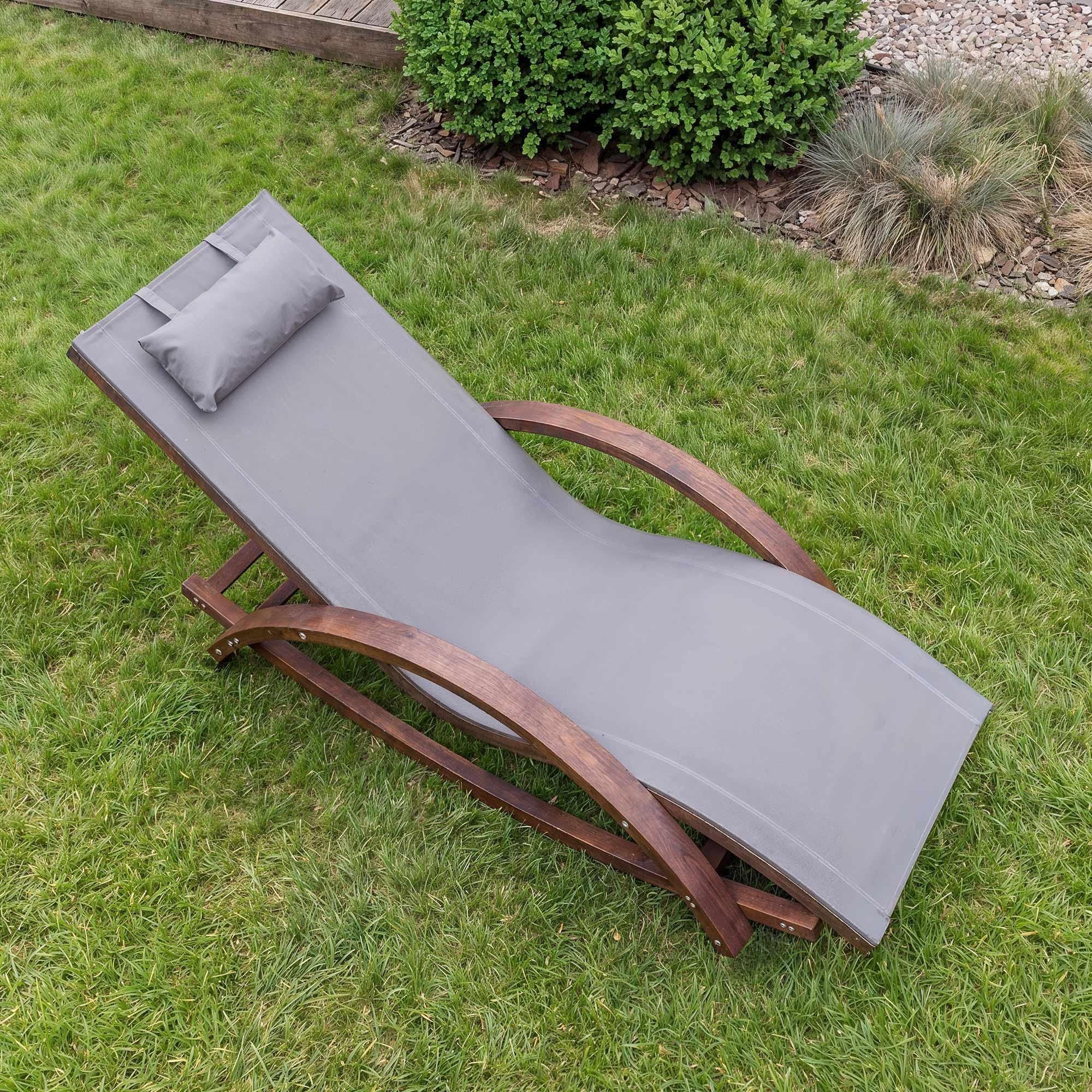 di volio Sonnenliege RODIE – ergonomische Liege aus Lärchenholz mit Kissen, wetterfester Liegestuhl für Garten und Terrasse (Grau)