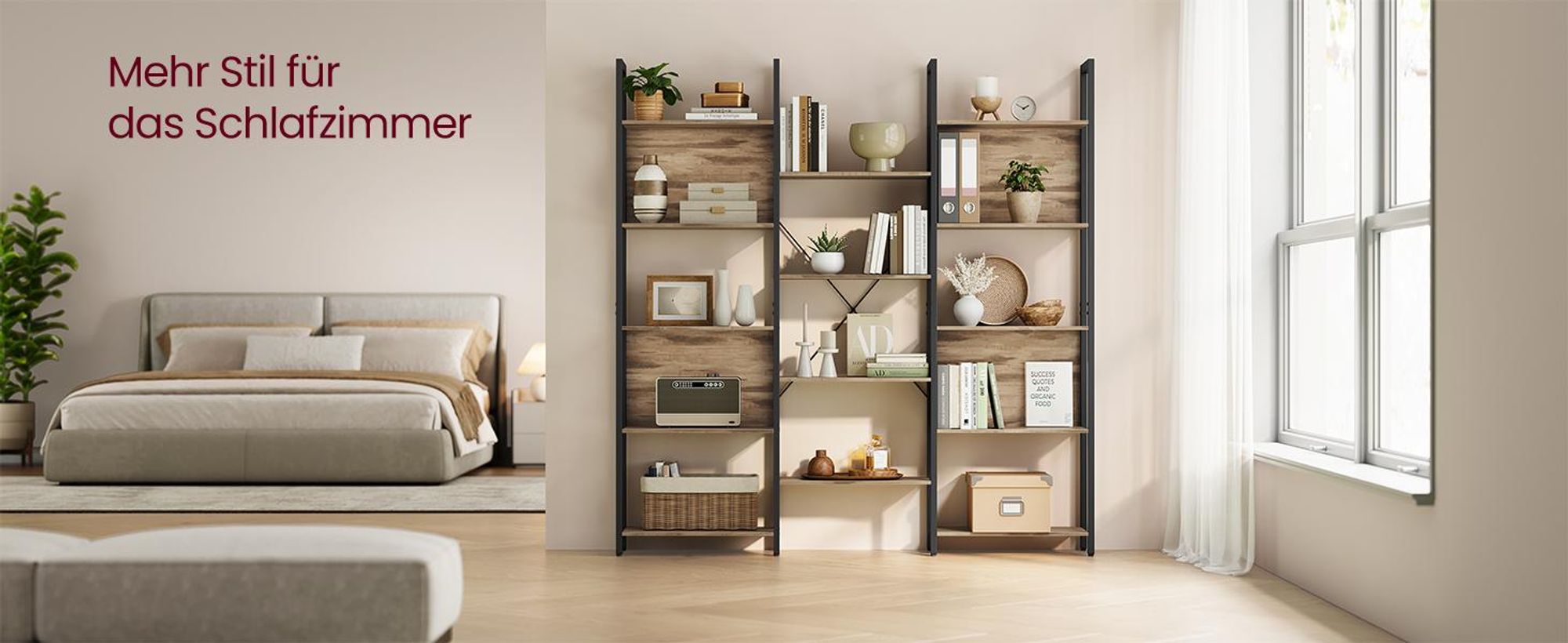 VASAGLE Bücherregal, Standregal mit 14 Ablagen, Regal mit Metallrahmen, Industrie-Design, 24 x 158 x 166 cm, kamelbraun-tintenschwarz