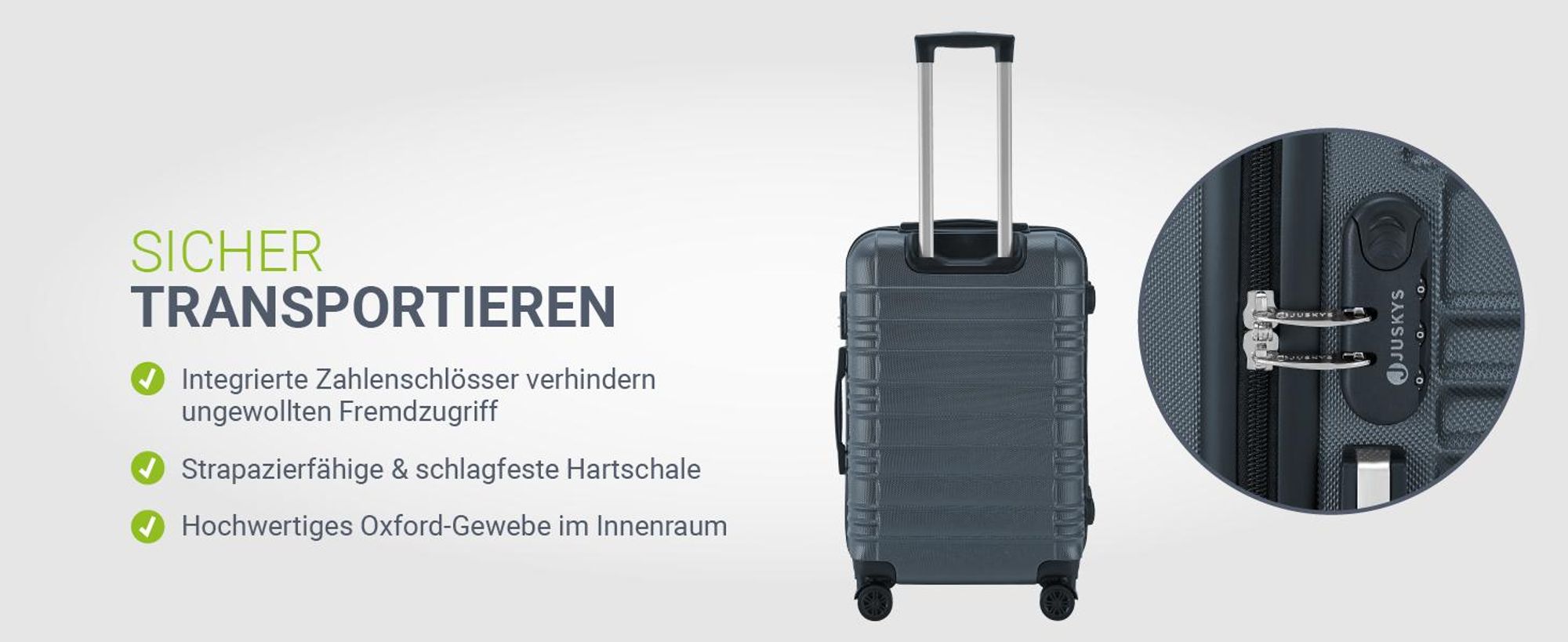 Juskys Hartschale Kofferset Reisekoffer 4 teilig - Zahlenschloss, geräuscharme 360° Rollen groß, Teleskopgriff, leicht - Koffer in Anthrazit