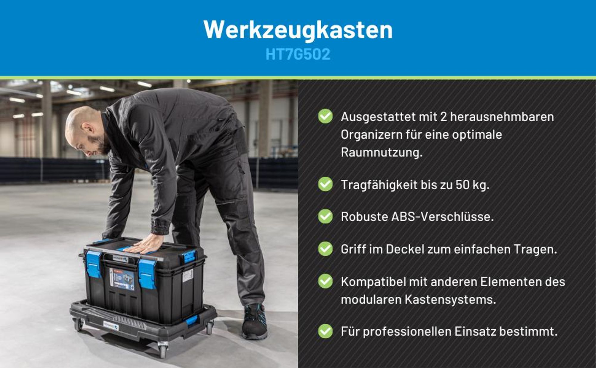 Werkzeugkasten, Tragfähigkeit bis zu 50 kg, Praktisch und Geräumig, Resistent Gegen Beschädigungen, Staubdicht - Högert Technik