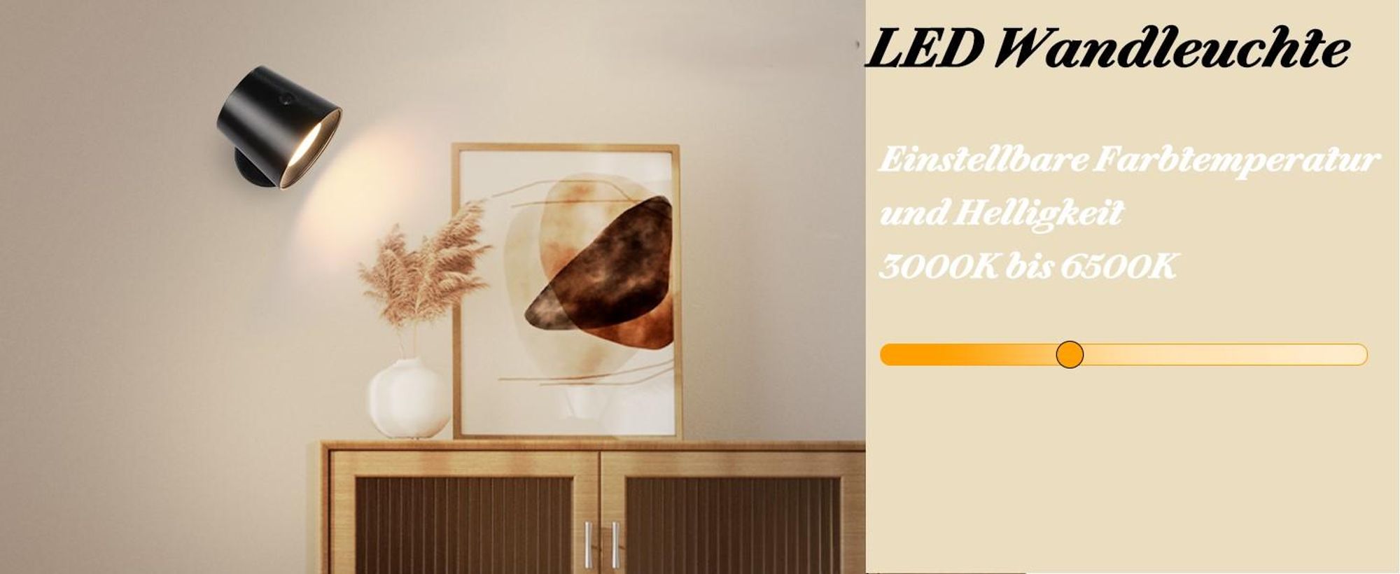 ZMH LED Wandleuchte Schwarz 1ER Innen Wandlampe Akku Touch Control 360° Drehbare 3 Helligkeitsstufen Kabellose Für Kinder Wohnzimmer Schlafzimmer Flur
