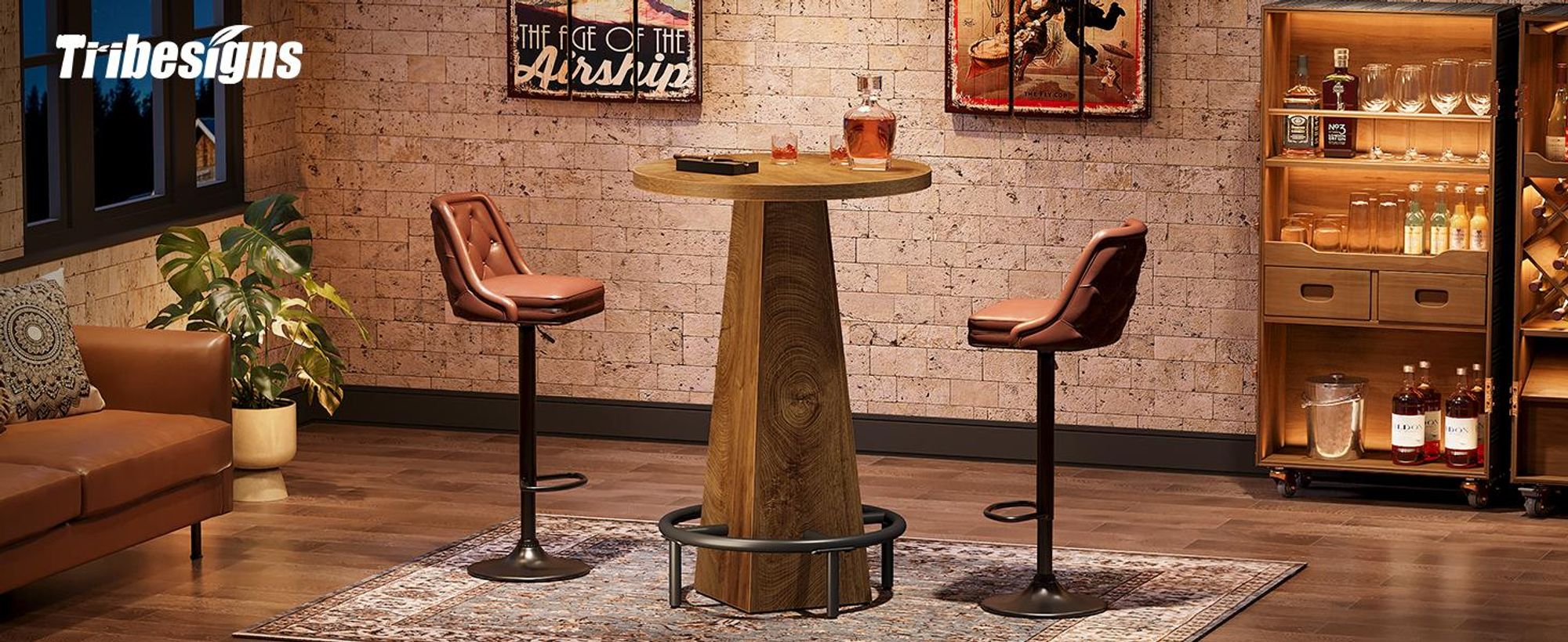 Bartisch, 95 cm hoher runder Stehtisch mit Metallfußstütze, Bistrotisch