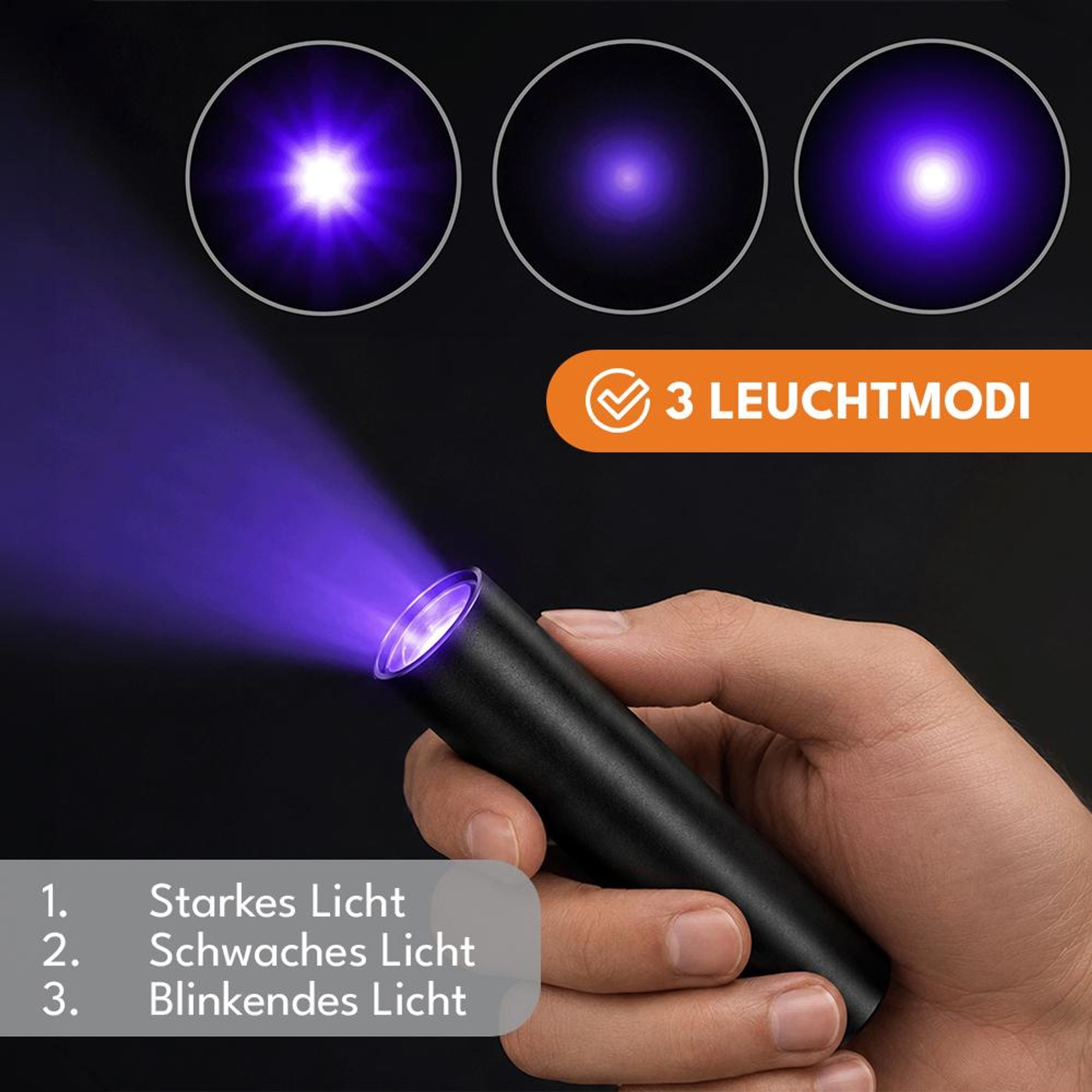 KRUMAD UV Taschenlampe, Schwarzlicht Lampe, Mini UV Lampe, UV LED Stiftlampe, wiederaufladbar, USB, mit Handschlaufe, Schwarz
