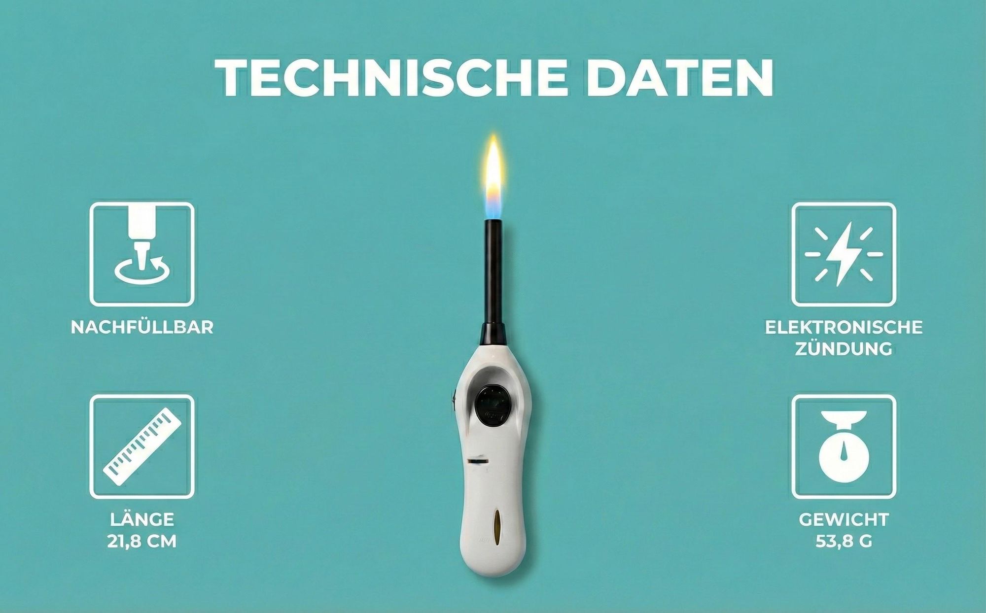 Stabfeuerzeuge 10er Set Nachfüllbar Vorgefüllt Soft-Flame | TOM  BB-8NT | 21,8 cm | Feuerzeuge Stabfeuer Stabfeuerzeug