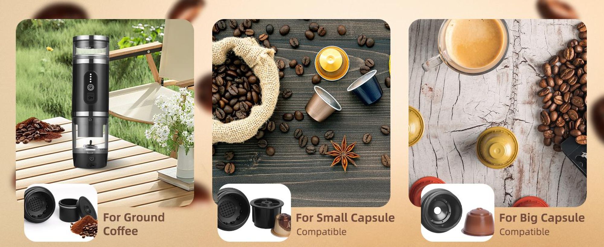 Tragbare Kaffeemaschine mit Milchaufschäumer 3-in-1, 20 Bar Espressomaschine, 93°C Selbsterhitzend, 7500mAh Akku, Ideal für Camping, Auto & Reisen
