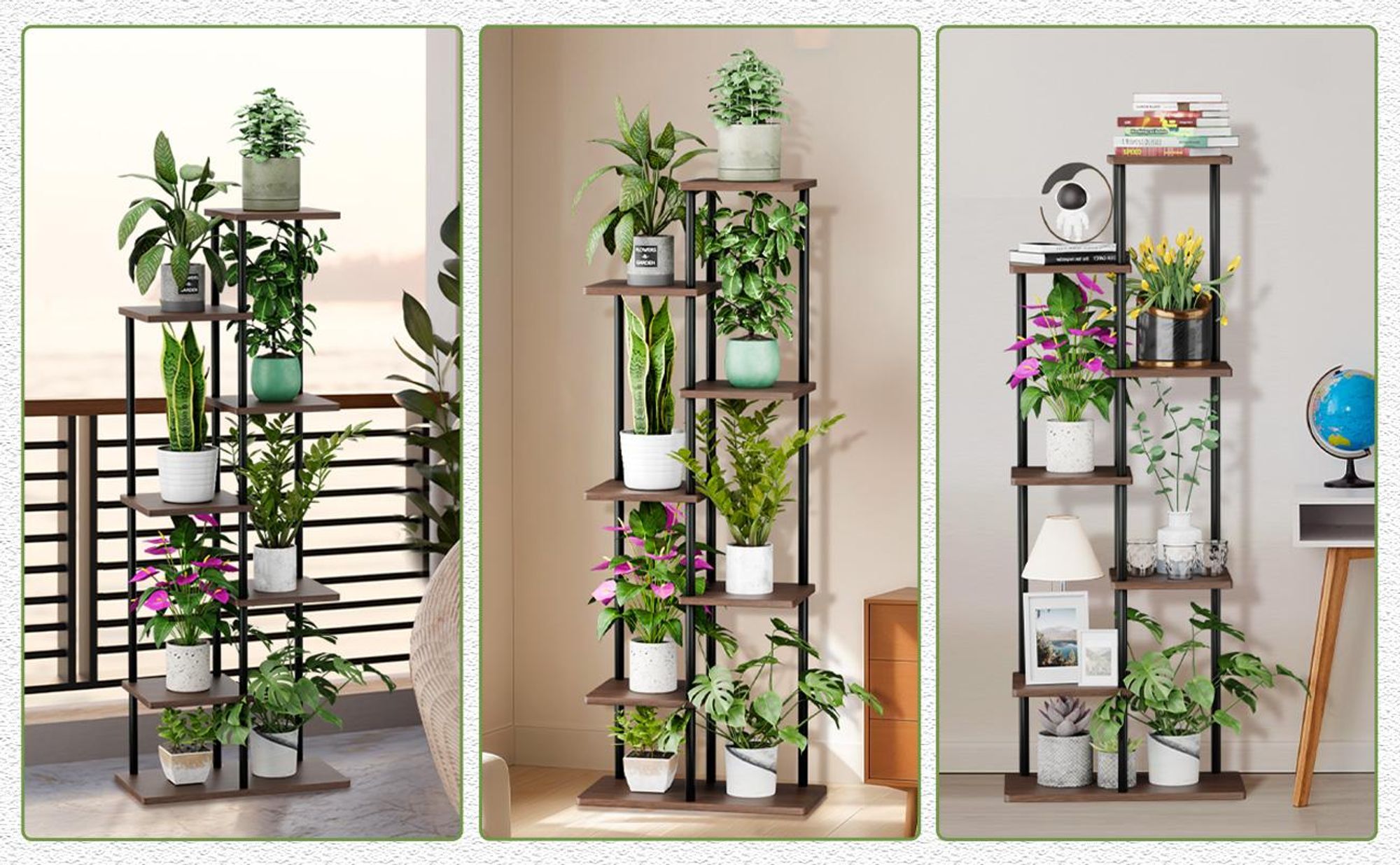Mulisoft 7-Tier Hölzern Blumenregal Pflanzenregal, Mehrstöckig Blumenständer Pflanzenständer, Blumenbank Blumentreppe Pflanzentreppe,  Standregal für Innen Garten Balkon Deko, Braun