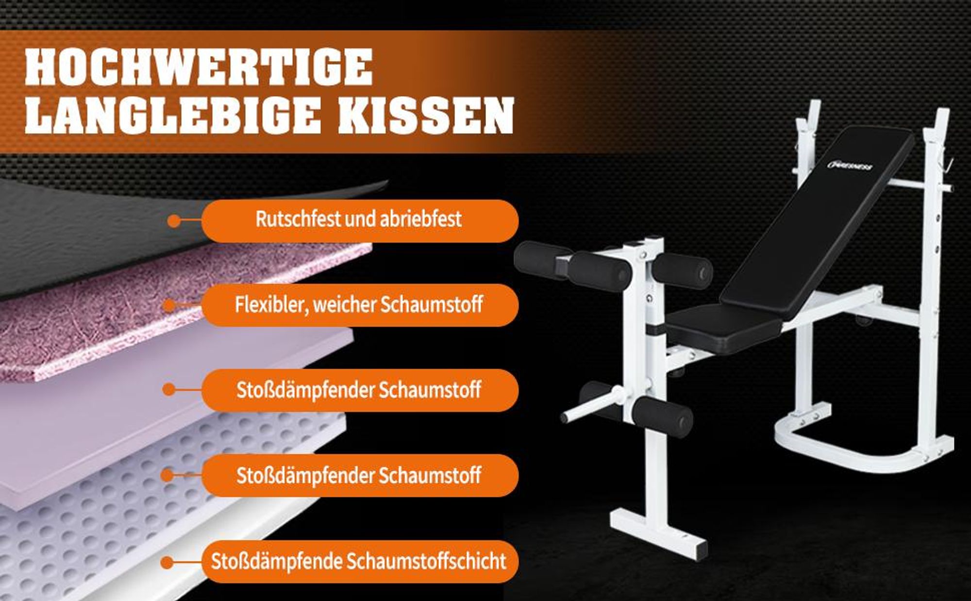 FCH Hantelbank Multifunktions-Trainingsbank Klappbare mit Beinpresse und Bizeps-Curlbänke für Ganzkörpertraining, Fitnessbank, Belastbarkeit 200 kg
