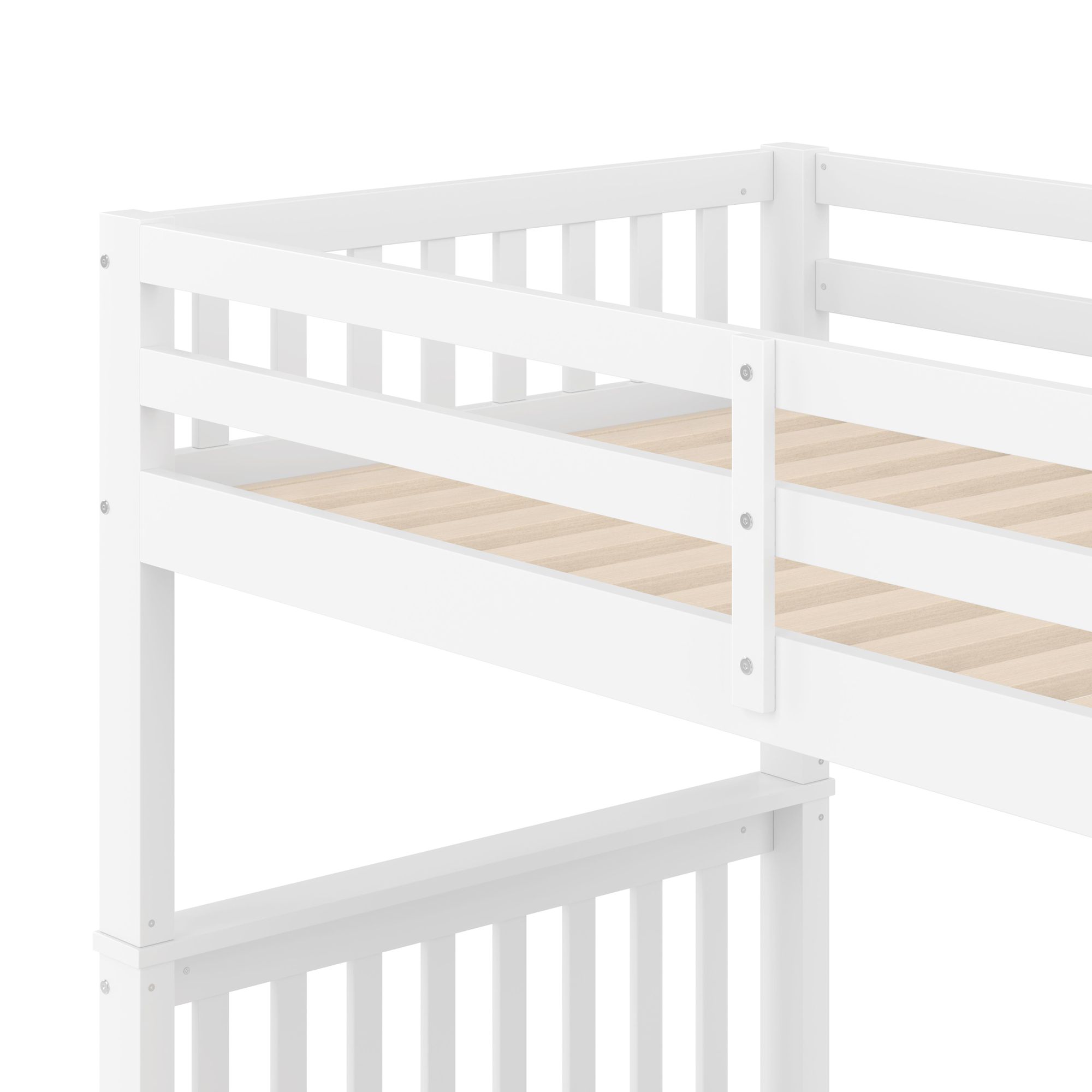Merax Etagenbett Stockbett 90x200cm, mit Ausziehbett 90x190cm, Geländer, Lagerleiter, Kinderbett, Jugendbett, Massivholzbett, Weiß