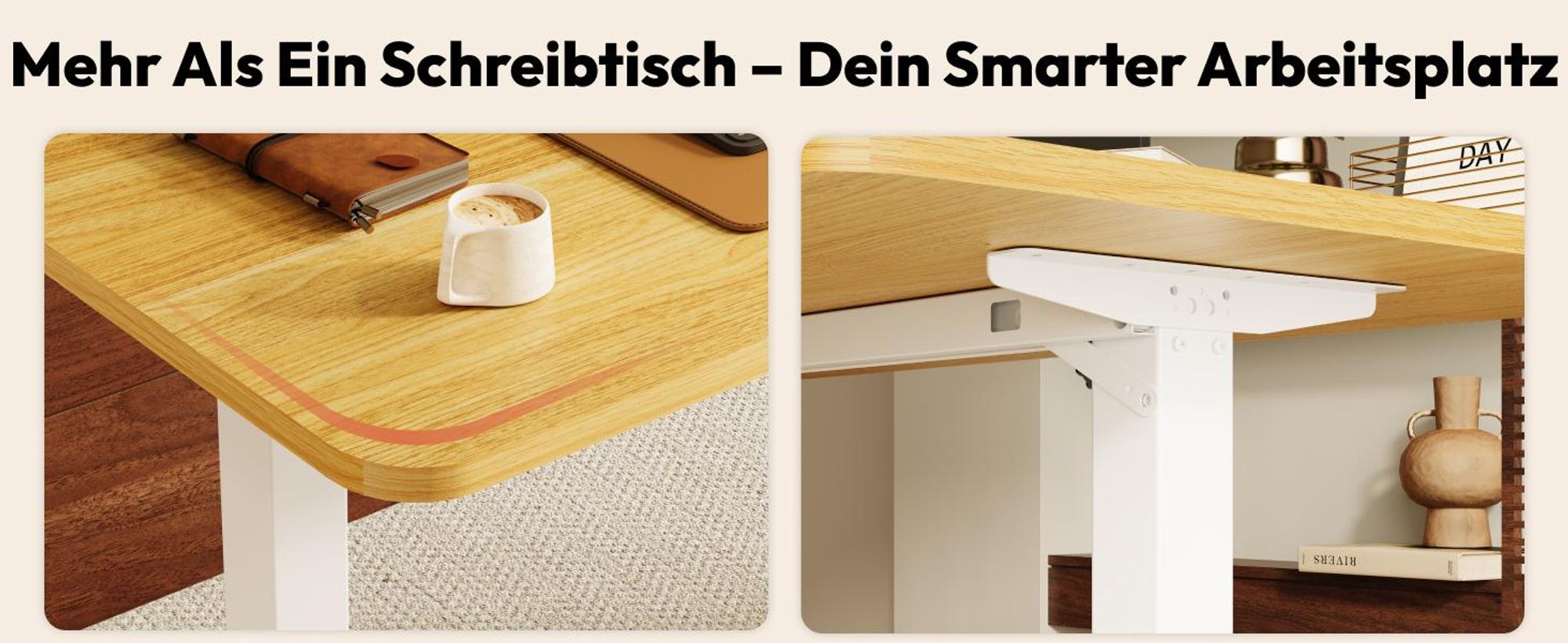 SANODESK QS1 Höhenverstellbarer Schreibtisch Elektrisch EINTEILIGE TISCHPLATTE, 4 Speicherplätzen, Haken & Kabelmanagement, 120x60cm (Ahorn)